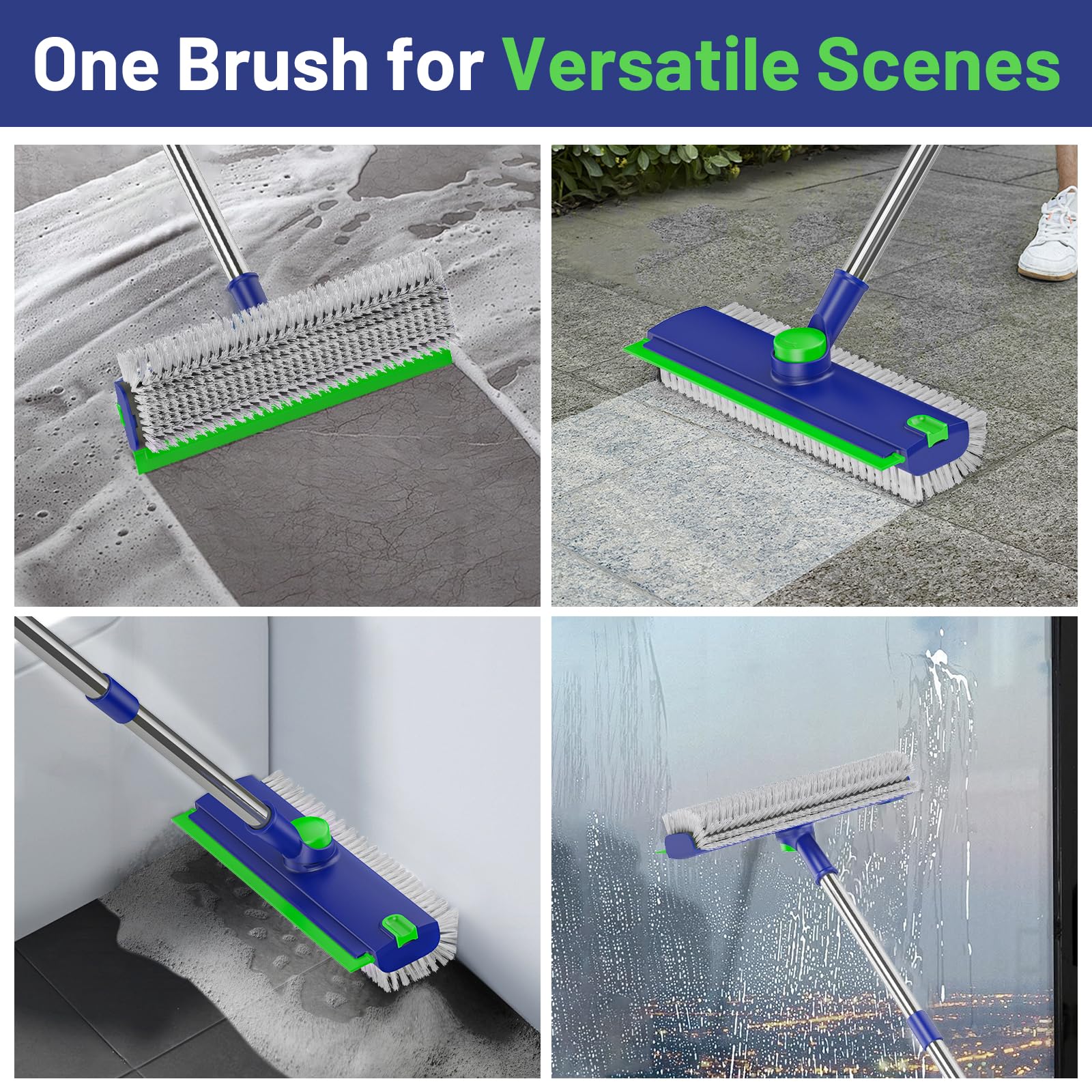 EHADOO Floor Scrub Brush with Long Handle: 3 in 1 Heavy-Duty Floor Scrubber Brush with Squeegee for Cleaning Tile Bathroom Deck Kitchen Patio - Blue - Image 5