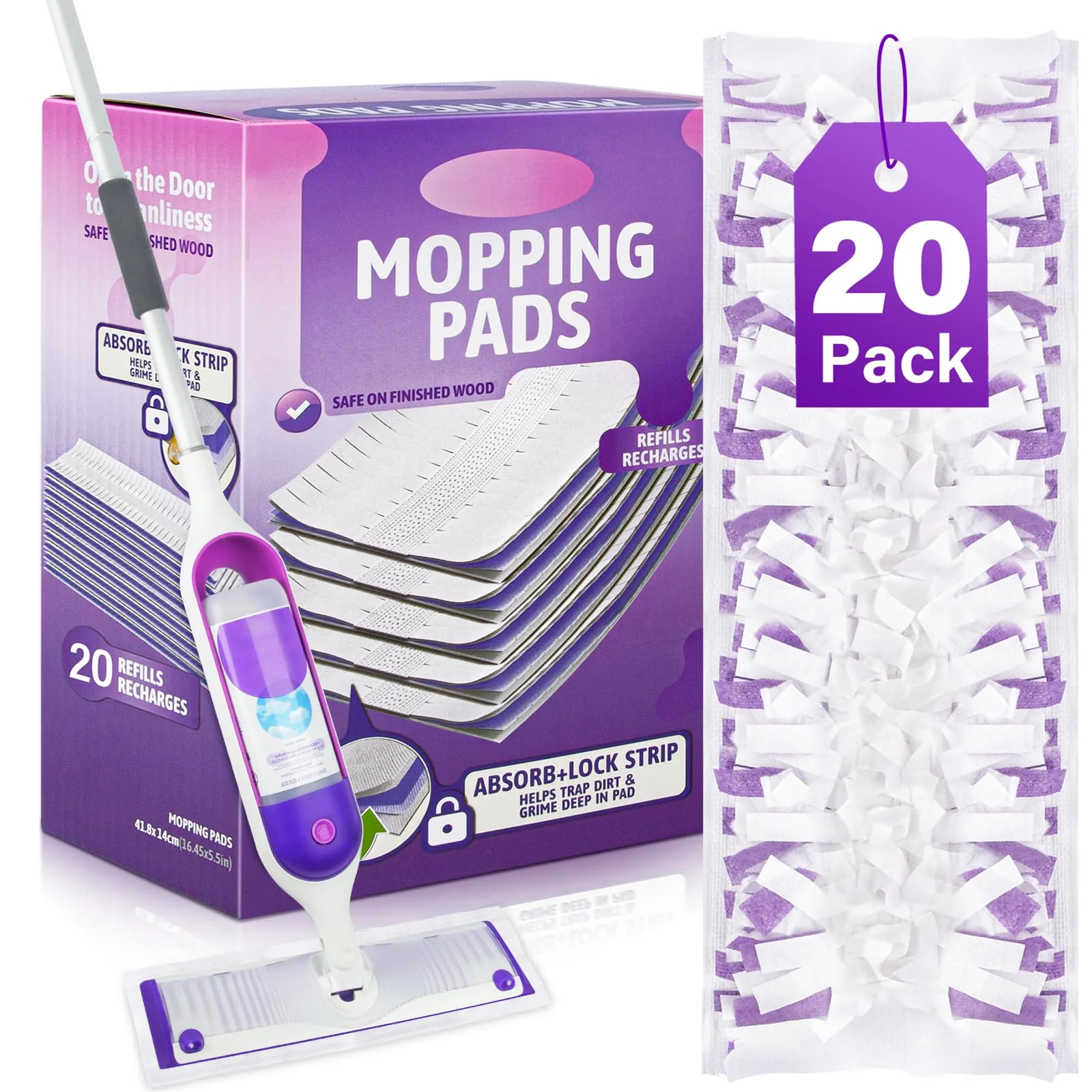 EHADOO Mop Pads Refills for Swiffer Power Mop: 20 Pcs Wet Dry Disposable Pad for Multi-Surface Floor Cleaning - Mopping Replacement for Tile Hardwood - Sweeping Cloths for Home Kichen