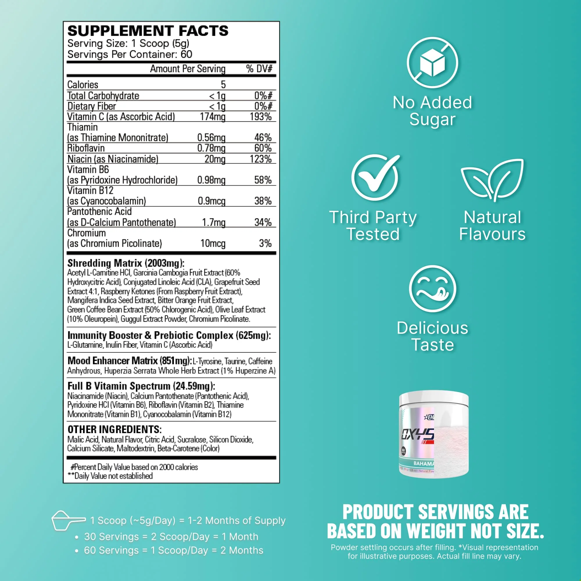 EHP Labs OxyShred Pre Workout Powder - Preworkout Powder with L Glutamine & Acetyl L Carnitine, Energy Boost Drink - Bahama Breeze/Beach, 60 Servings - Image 2