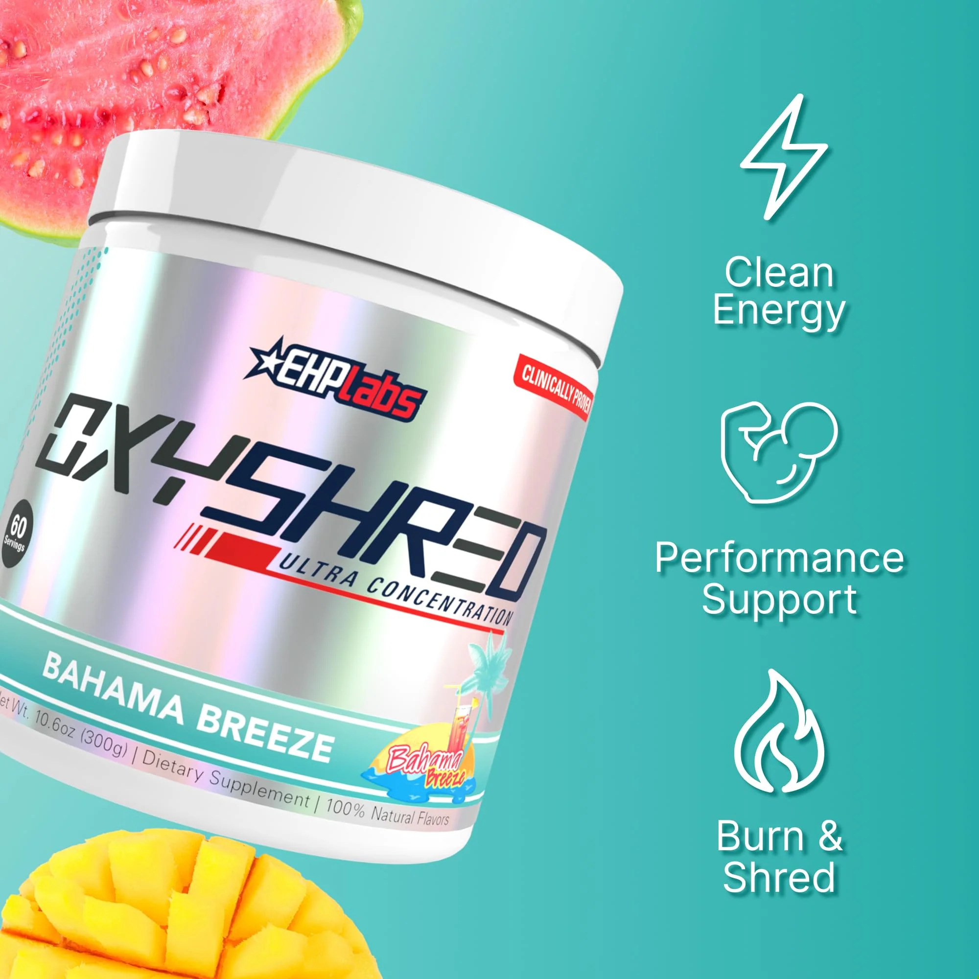EHP Labs OxyShred Pre Workout Powder - Preworkout Powder with L Glutamine & Acetyl L Carnitine, Energy Boost Drink - Bahama Breeze/Beach, 60 Servings - Image 3