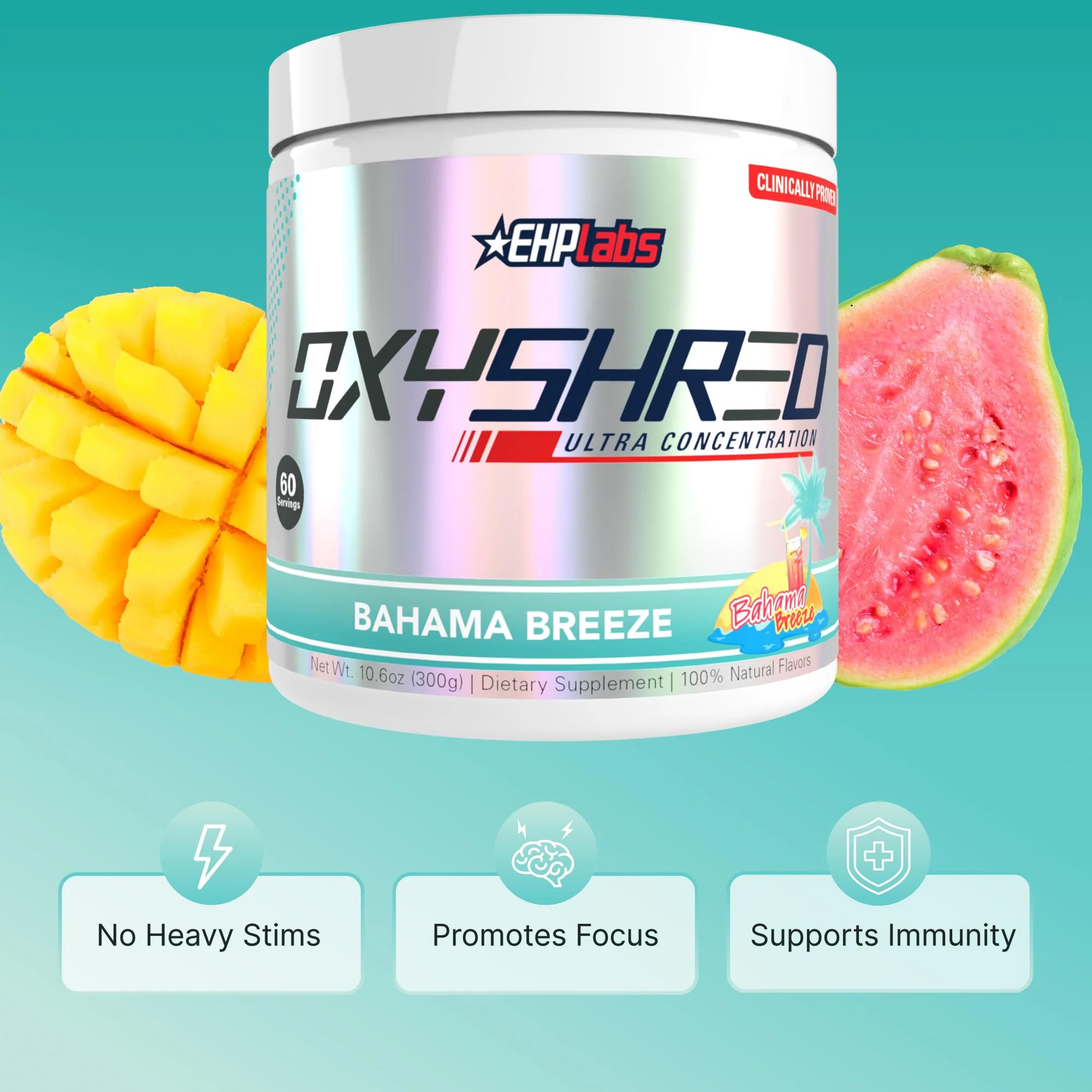 EHP Labs OxyShred Pre Workout Powder - Preworkout Powder with L Glutamine & Acetyl L Carnitine, Energy Boost Drink - Bahama Breeze/Beach, 60 Servings - Image 4