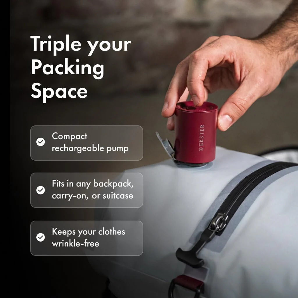 Ekster Vacuum Travel Compression Kit – Odor & Waterproof Packing Bags with Portable USB-C Pump | TSA-Approved, Durable, Fits Most Bags & Suitcases (Vacuum Pump - 1 Pack)
