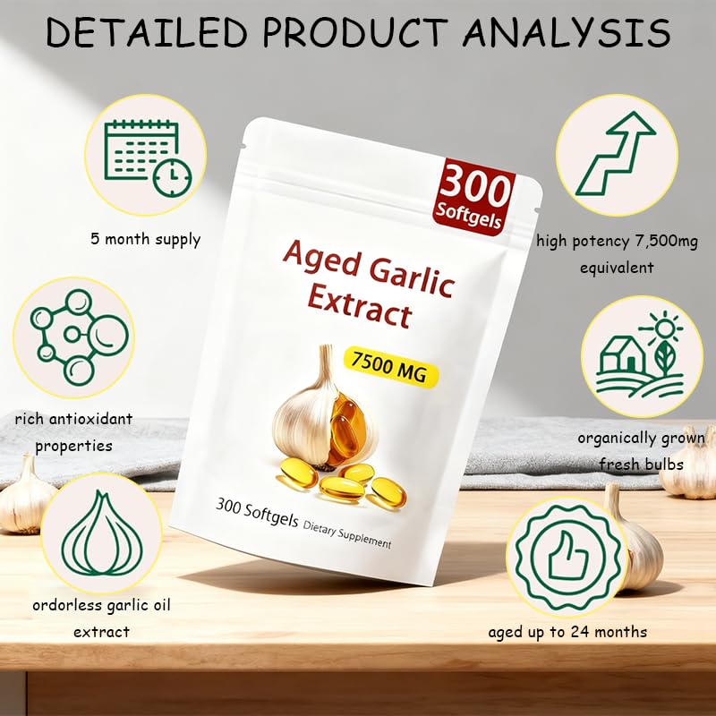 Elare Aged Garlic Extract, 300 Count 7500mg Odorless Organic Garlic Supplement for Heart & Immune Support, 2 Years Aged Garlic Extract, All-Natural, Vegetarian, Non-GMO, Antioxidant Wellness - Image 4