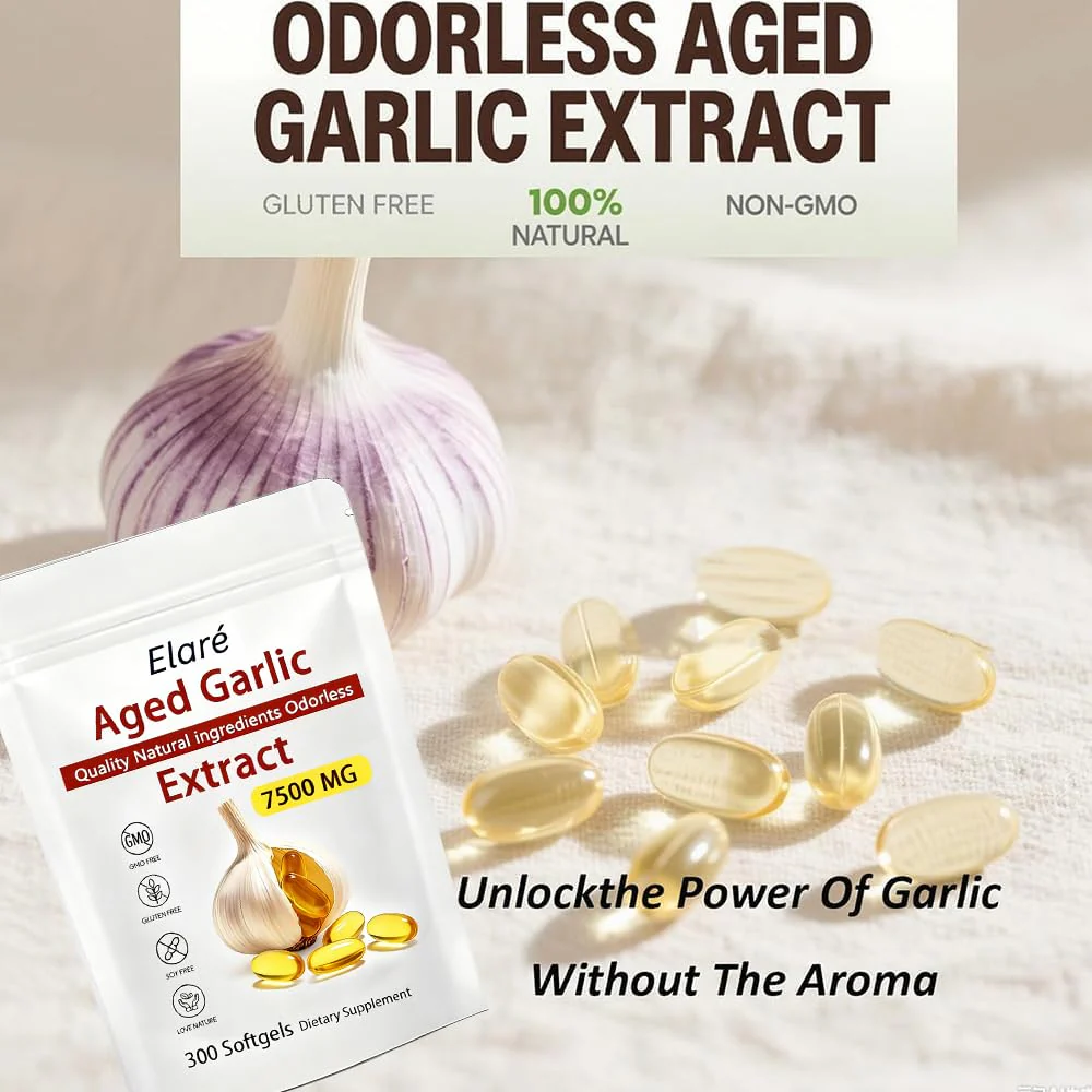 Elare Aged Garlic Extract - 7500mg Odorless, Organic Garlic Extract Capsules | Heart & Immune Antioxidant Supplements, Vegetarian, All-Natural, Non-GMO, 300 Softgels - Image 6