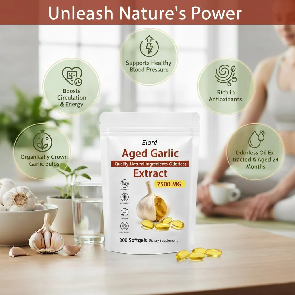 ELARE Aged Garlic Extract - 7500mg Odorless Per Servings, Potent Antioxidant Supplement, Immune Support, Vegetarian, All-Natural, Non-GMO, 300 Softgels - Image 6