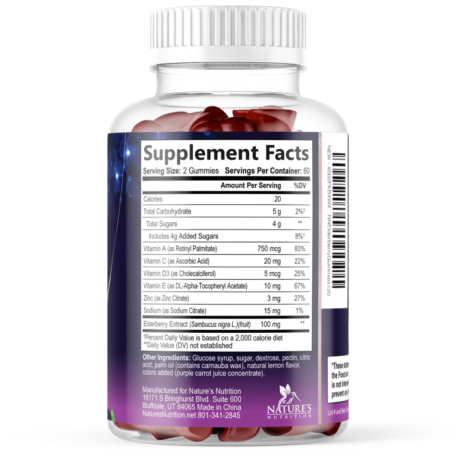 Elderberry Gummies - 3X Strength Black Elderberry Immune Support Gummy with Vitamin C, D3 and Zinc for Kids & Adults, Immune Health Support Supplement Gummy, Black Elder Berry Vitamins - 120 Gummies - Image 2