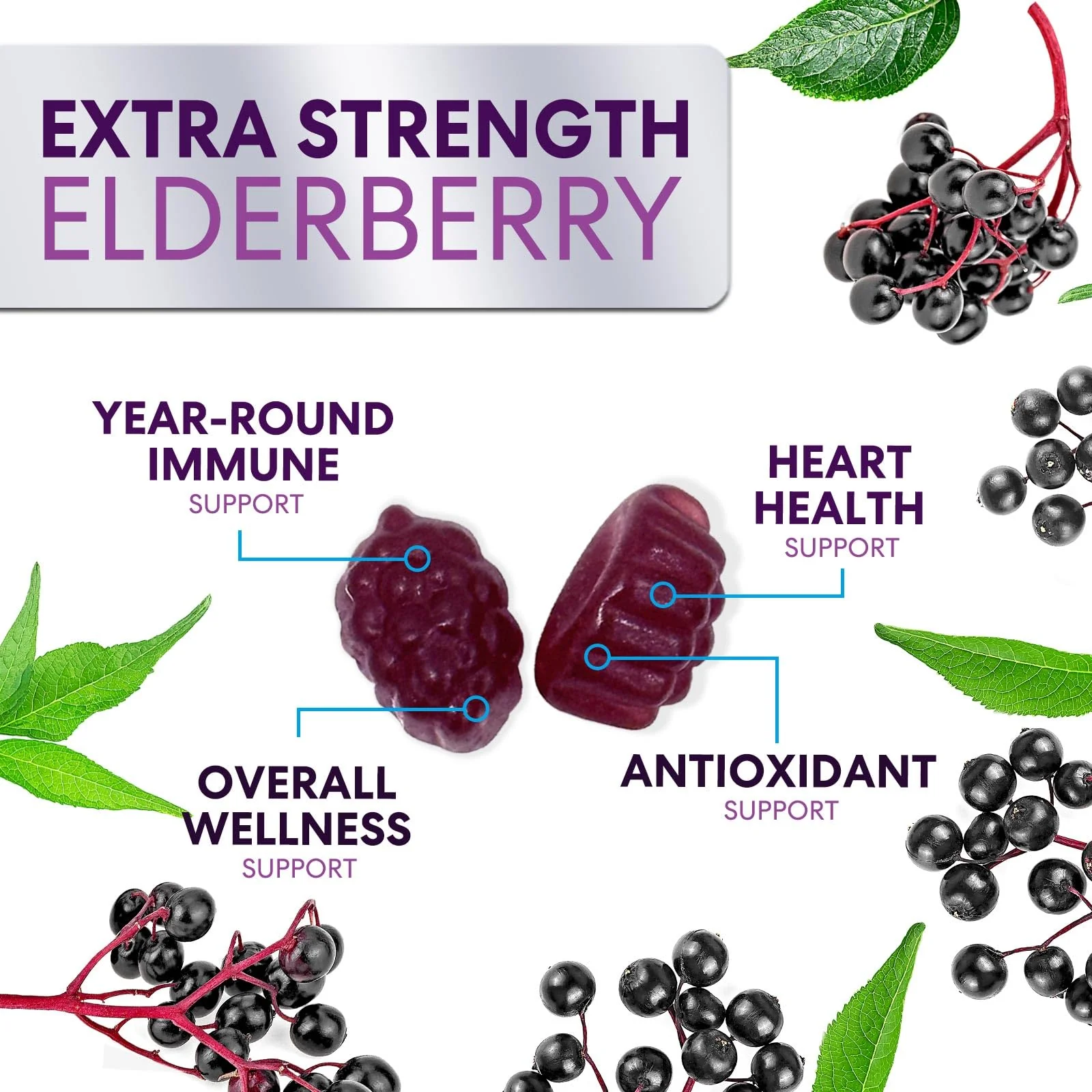 Elderberry Gummies - 3X Strength Black Elderberry Immune Support Gummy with Vitamin C, D3 and Zinc for Kids & Adults, Immune Health Support Supplement Gummy, Black Elder Berry Vitamins - 120 Gummies - Image 6