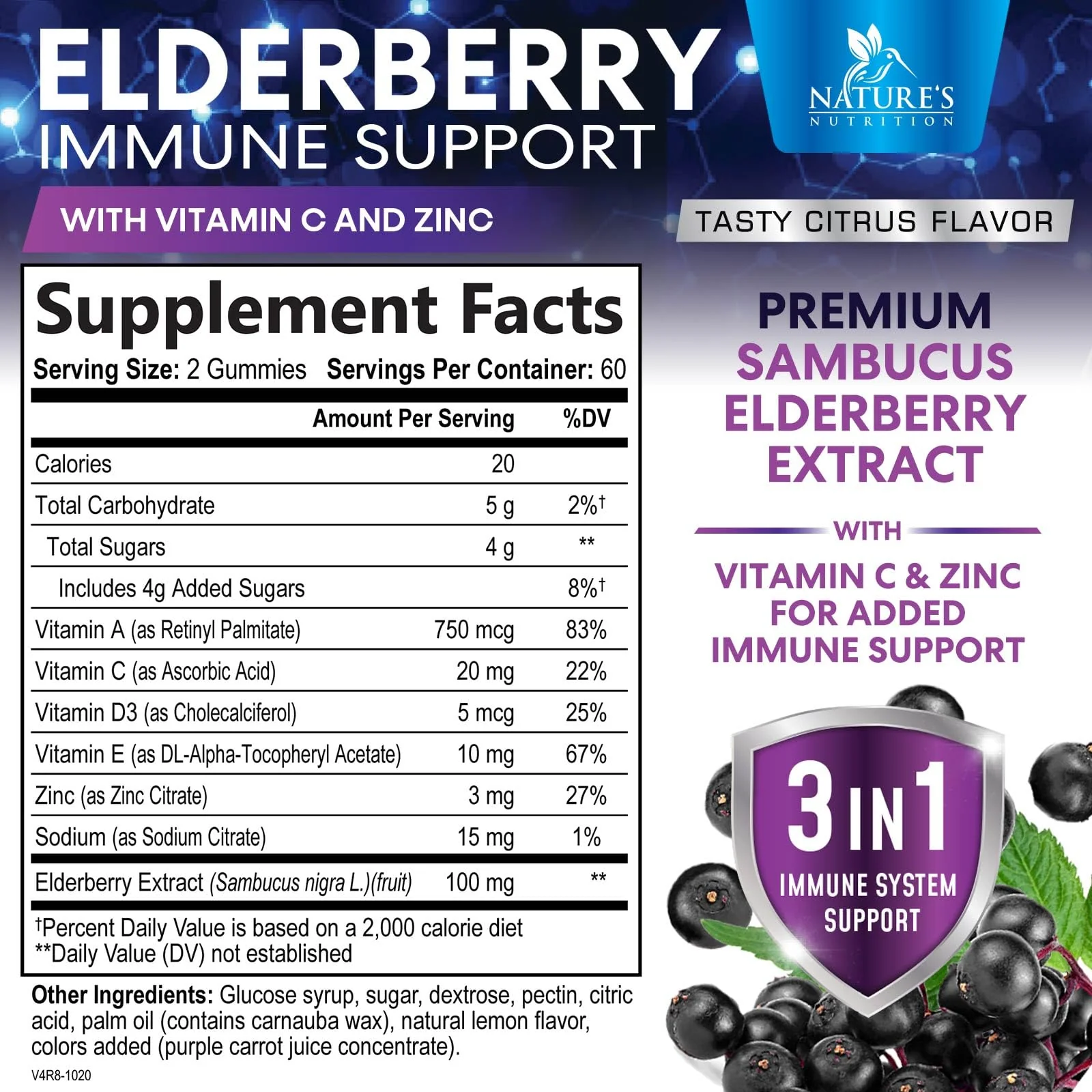 Elderberry Gummies - 3X Strength Black Elderberry Immune Support Gummy with Vitamin C, D3 and Zinc for Kids & Adults, Immune Health Support Supplement Gummy, Black Elder Berry Vitamins - 120 Gummies - Image 9