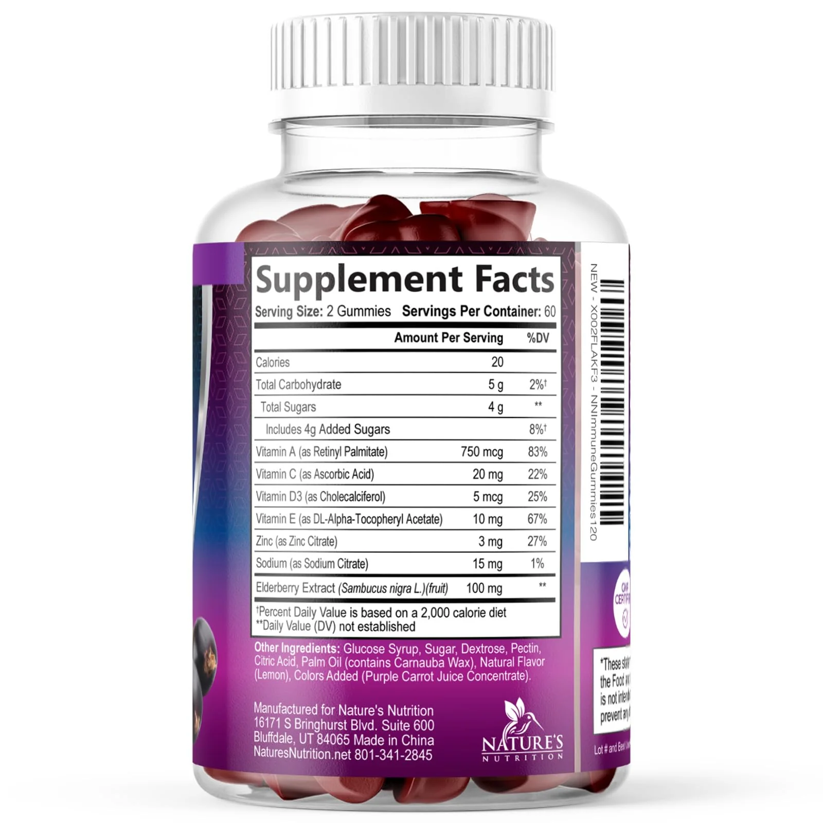 Elderberry Immune Support Gummies - 3X Strength Sambucus Elderberry Gummy with Vitamin C, D3 & Zinc - Nature’s Black Elderberry Extract - Immune Support Supplement for Adults & Kids - 120 Gummies - Image 2