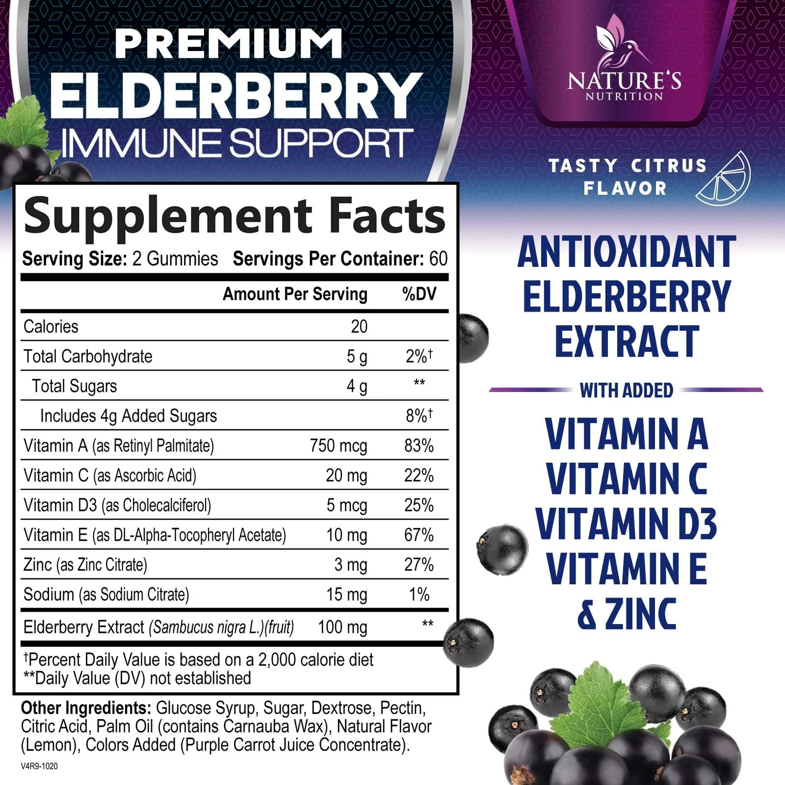 Elderberry Immune Support Gummies - 3X Strength Sambucus Elderberry Gummy with Vitamin C, D3 & Zinc - Nature’s Black Elderberry Extract - Immune Support Supplement for Adults & Kids - 120 Gummies - Image 9