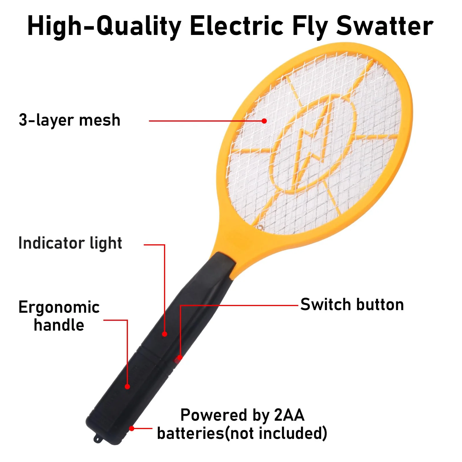 Electric Fly Swatter Handheld Bug Zapper - Indoor Outdoor Zapping Racket for Pest Mosquito & Flies - Battery Powered Safe to Touch with 3-Layer Safety Mesh, Standard Size, Pack of 2 - Image 4