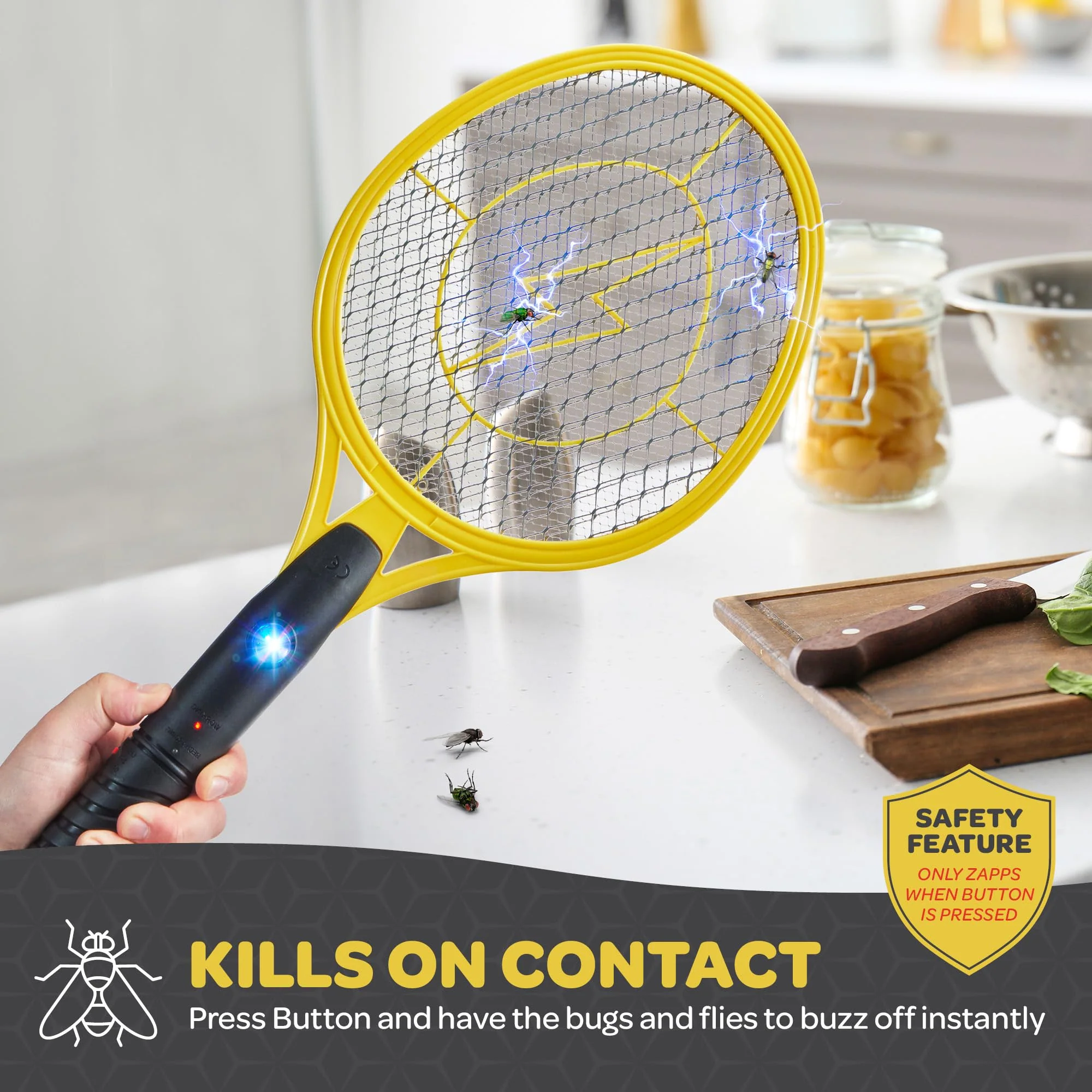 Electric Fly Swatter [Set of 2] Handheld Bug Zapper Racket for Indoor/Outdoor - 4000 Volt Swatter - Instant Bug & Mosquito Killer with Attractant LED Light - USB Rechargeable Portable Fly Zapper. - Image 4