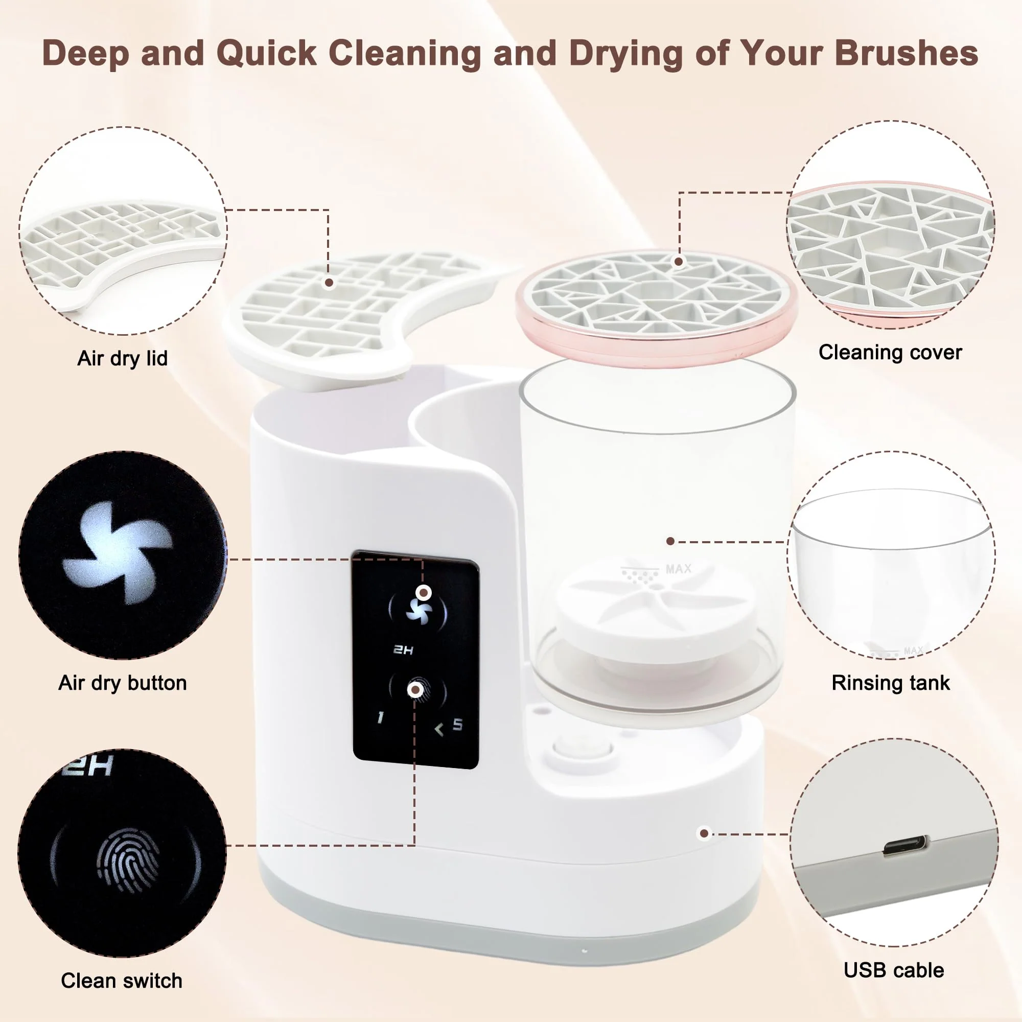 Electric Makeup Brush Cleaner Machine With Makeup Brush Dryer, Automatic Spinning Cosmetic Brushes Cleaner Tool Fit for All Size Makeup Brush with Makeup Brush Cleaning Mat