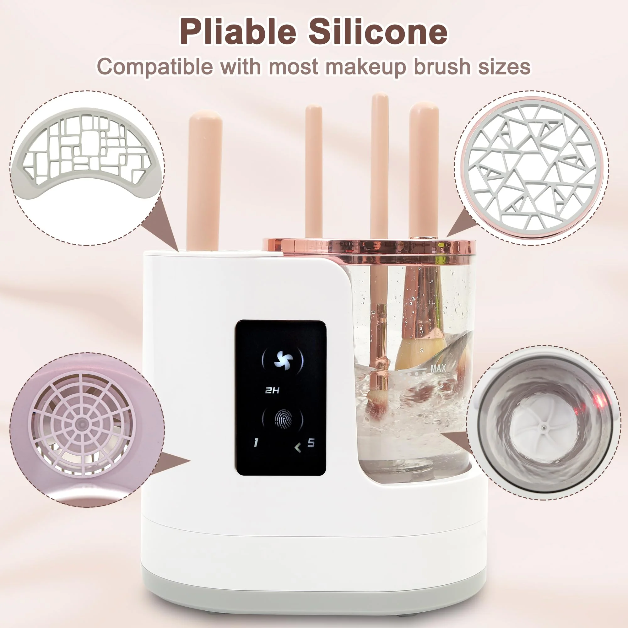 Electric Makeup Brush Cleaner Machine With Makeup Brush Dryer, Automatic Spinning Cosmetic Brushes Cleaner Tool Fit for All Size Makeup Brush with Makeup Brush Cleaning Mat - Image 6