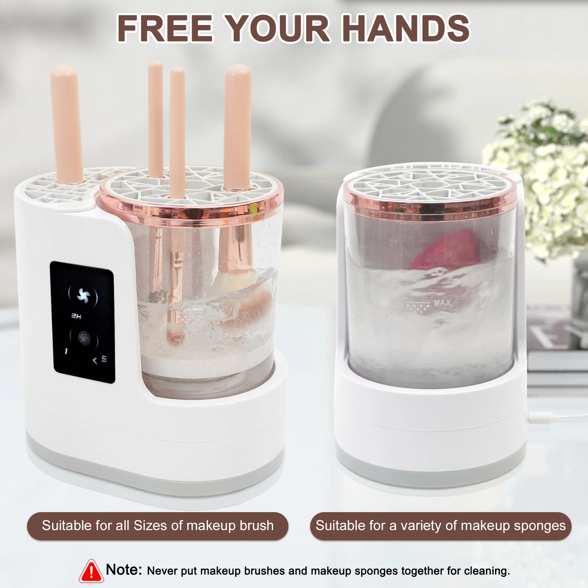 Electric Makeup Brush Cleaner Machine With Makeup Brush Dryer, Automatic Spinning Cosmetic Brushes Cleaner Tool Fit for All Size Makeup Brush with Makeup Brush Cleaning Mat - Image 7