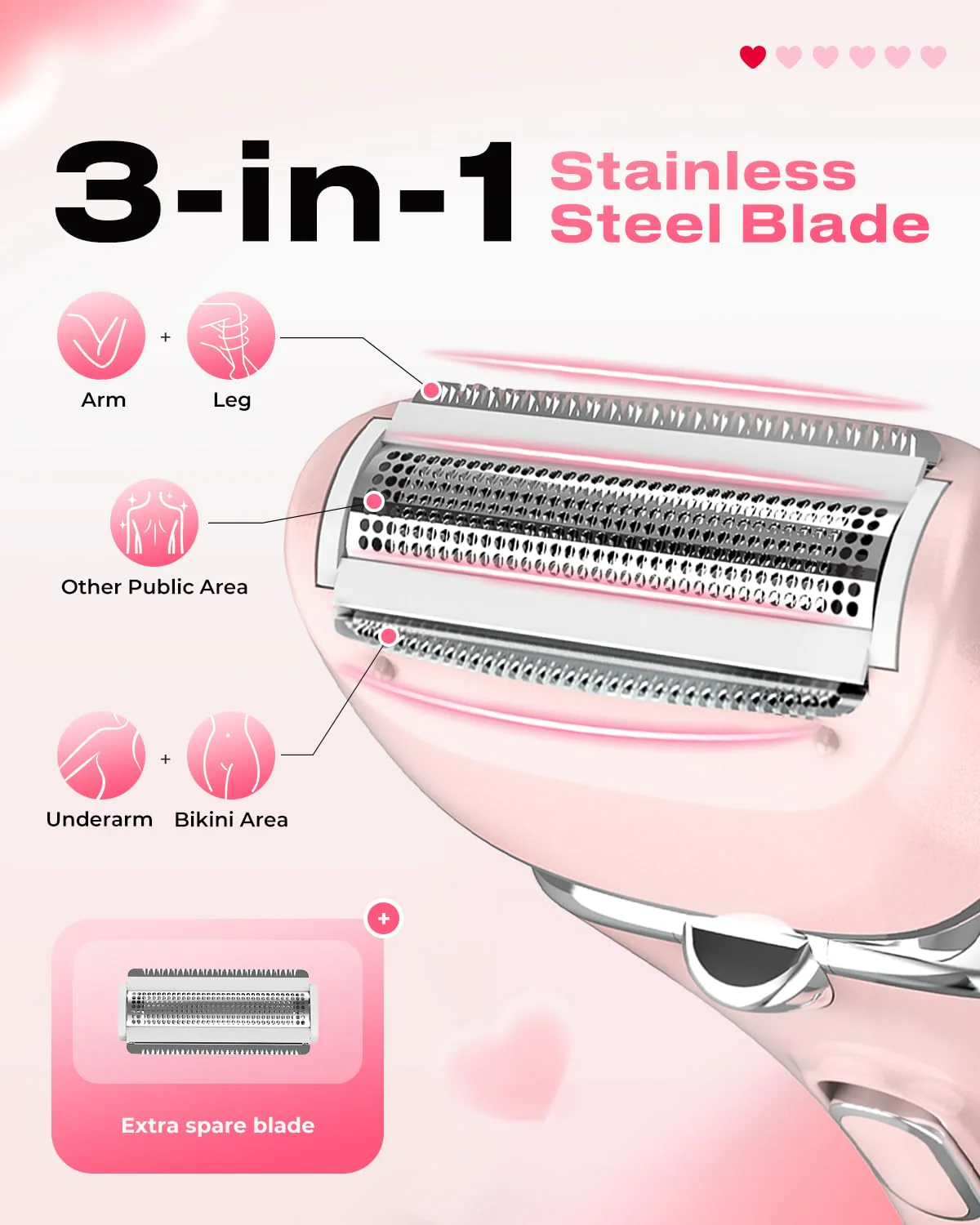Electric Razor for Women Rechargeable Wet Dry Electric Shaver for Women, Waterproof Lady Shaver for Legs Arm Underarm Bikini Public Body Razor with One Extra Foil Blade - Image 4