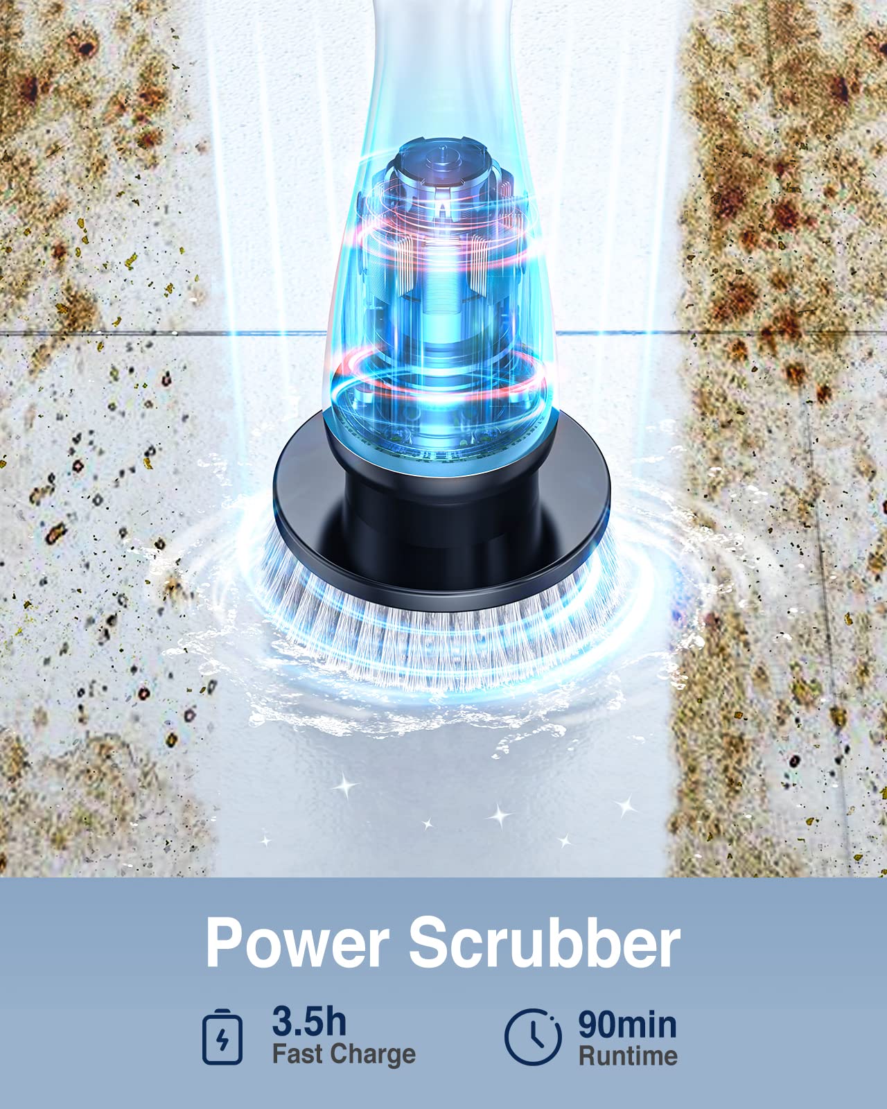 Electric Spin Scrubber, Cordless Cleaning Brush Scrubber with 7 Replaceable Brush Heads and Adjustable Extension Handle, IPX7 Waterproof Power Cleaning Brush for Bathroom Tub Floor Tile Shower - Image 2