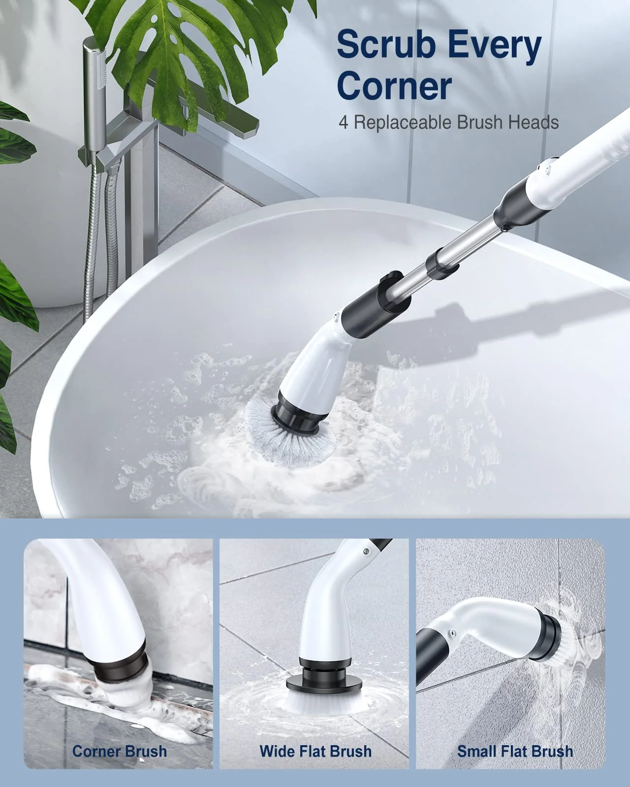 Electric Spin Scrubber, Cordless Cleaning Brush Scrubber with 7 Replaceable Brush Heads and Adjustable Extension Handle, IPX7 Waterproof Power Cleaning Brush for Bathroom Tub Floor Tile Shower - Image 4