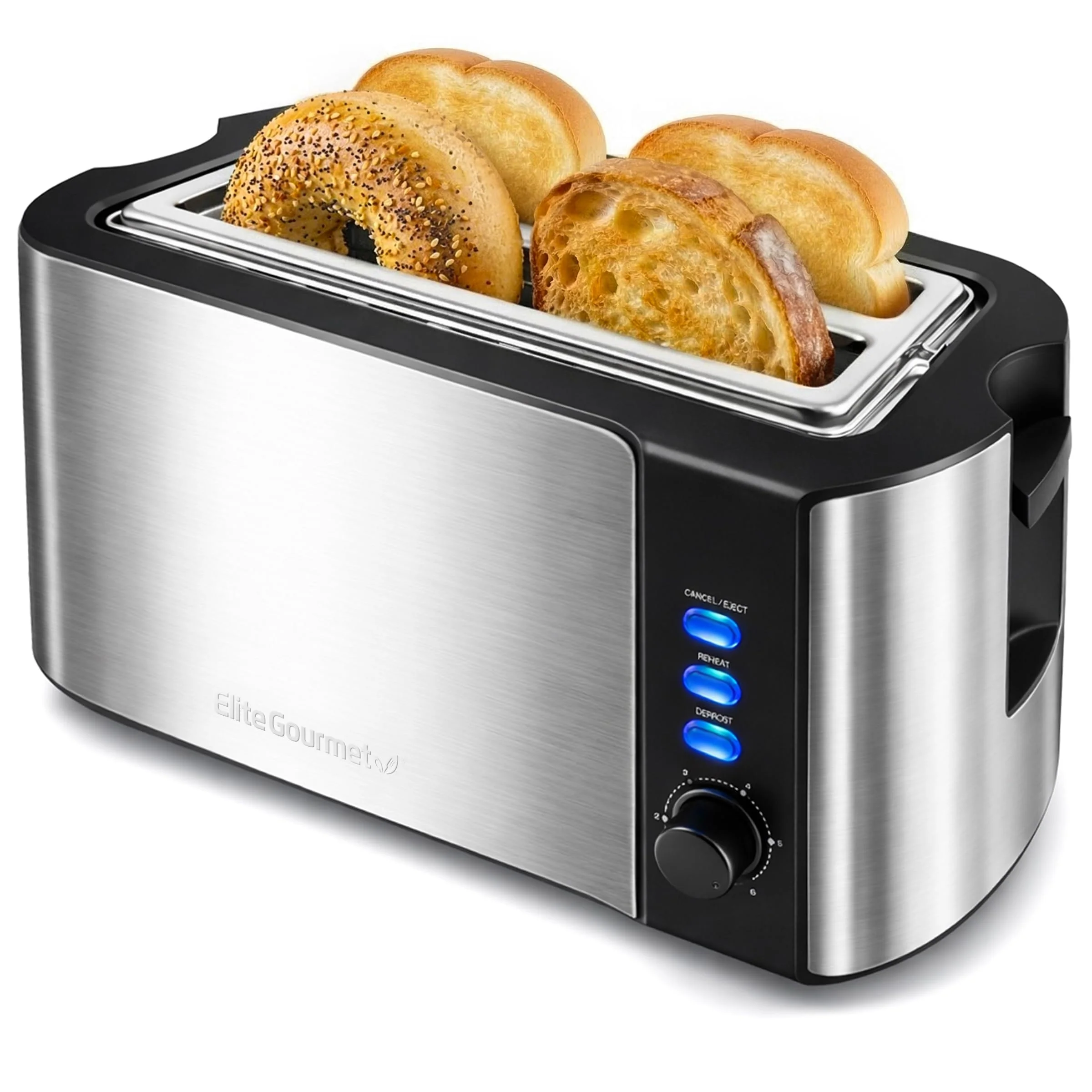 Elite Gourmet ECT-3100 4-Slice Long Slot Toaster | Extra Wide Slots for Bagels, Sourdough & Texas Toast | 6 Browning Settings | Reheat, Defrost & Cancel | Built-In Warming Rack | Stainless Steel - Image 2