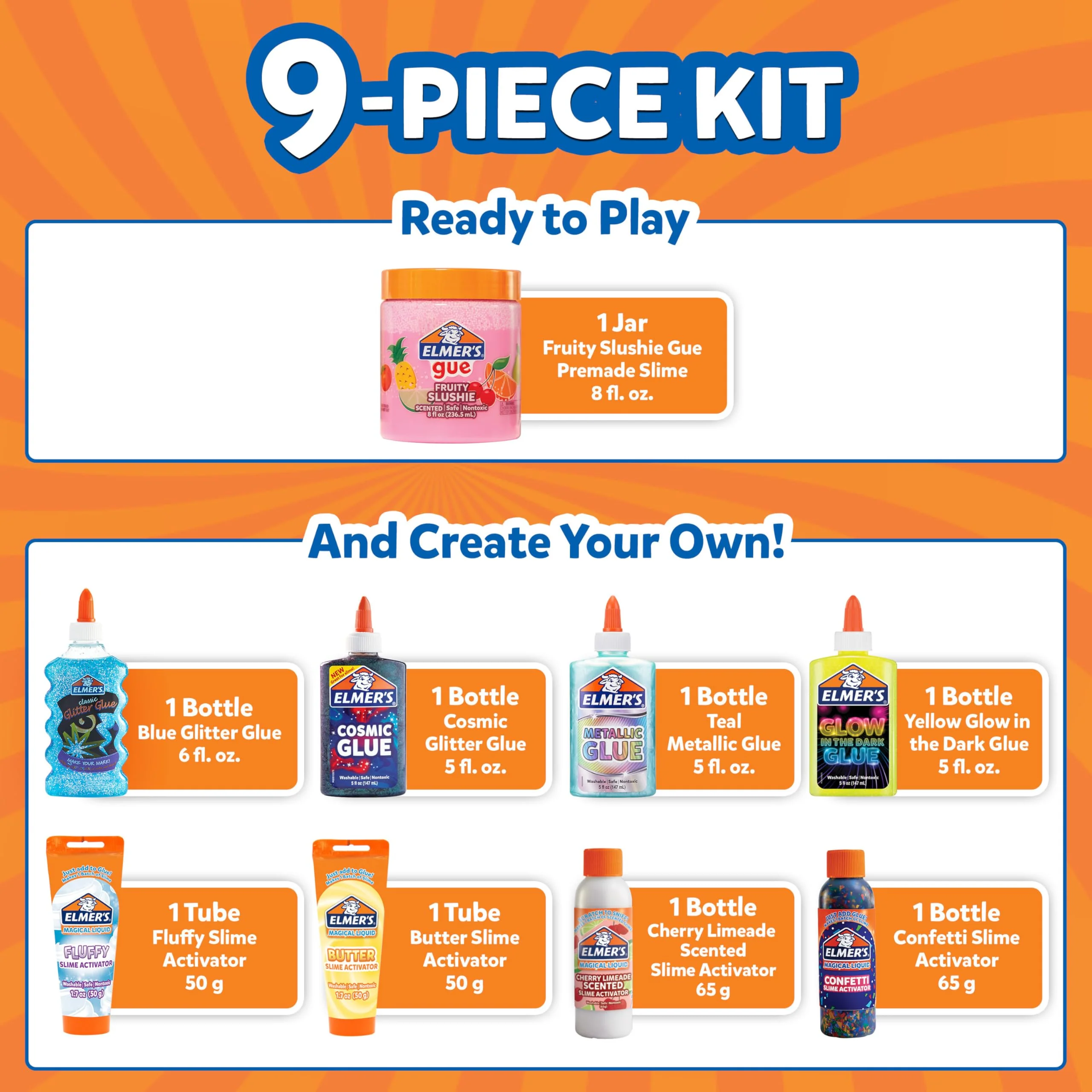 Elmer’s All-Star Slime Kit, Includes Liquid Glue Activator and Premade Slime, 9 Count - Perfect for Birthday Parties, Gift Idea, Kids Activity - Image 5