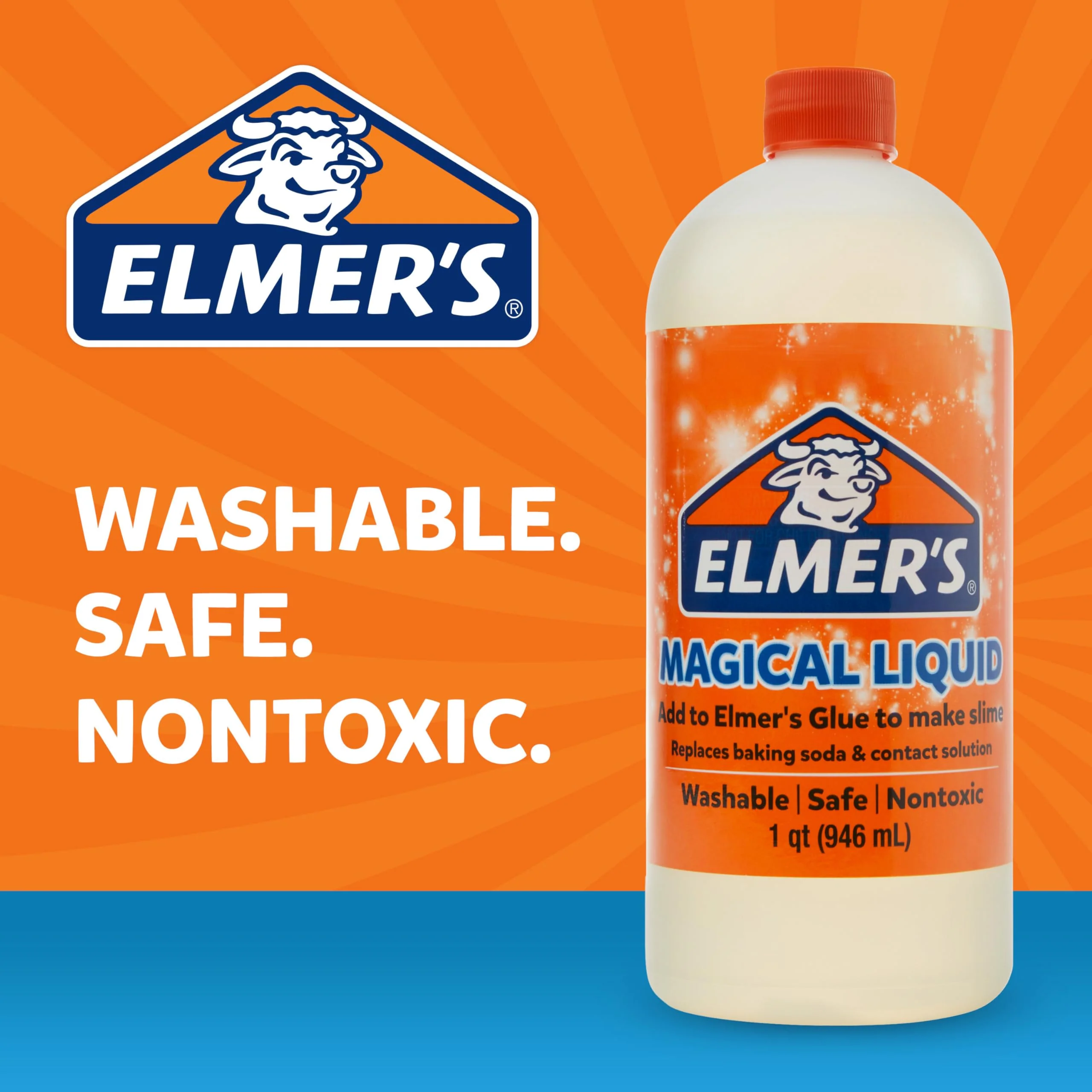 Elmer's Magical Liquid, Slime Activator Solution, Updated Formula for Double Slime Output, Safe and Washable, 1 Quart