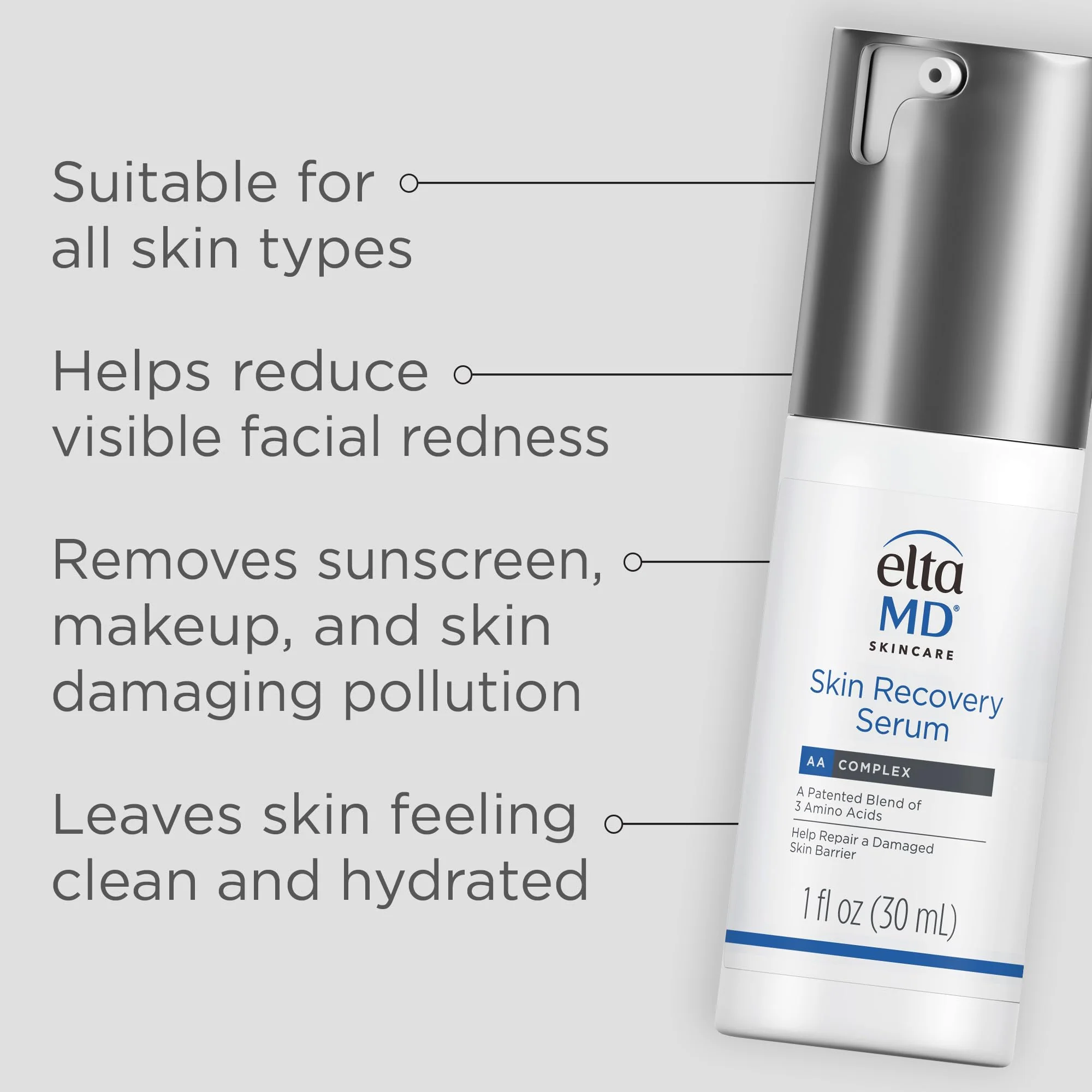 EltaMD Skin Recovery Face Serum Repairs Damaged Skin, Amino Acid and Antioxidative Formula, Hyaluronic Acid Face Serum with Vitamin B5, 1 Fl Oz, Untinted - Image 3