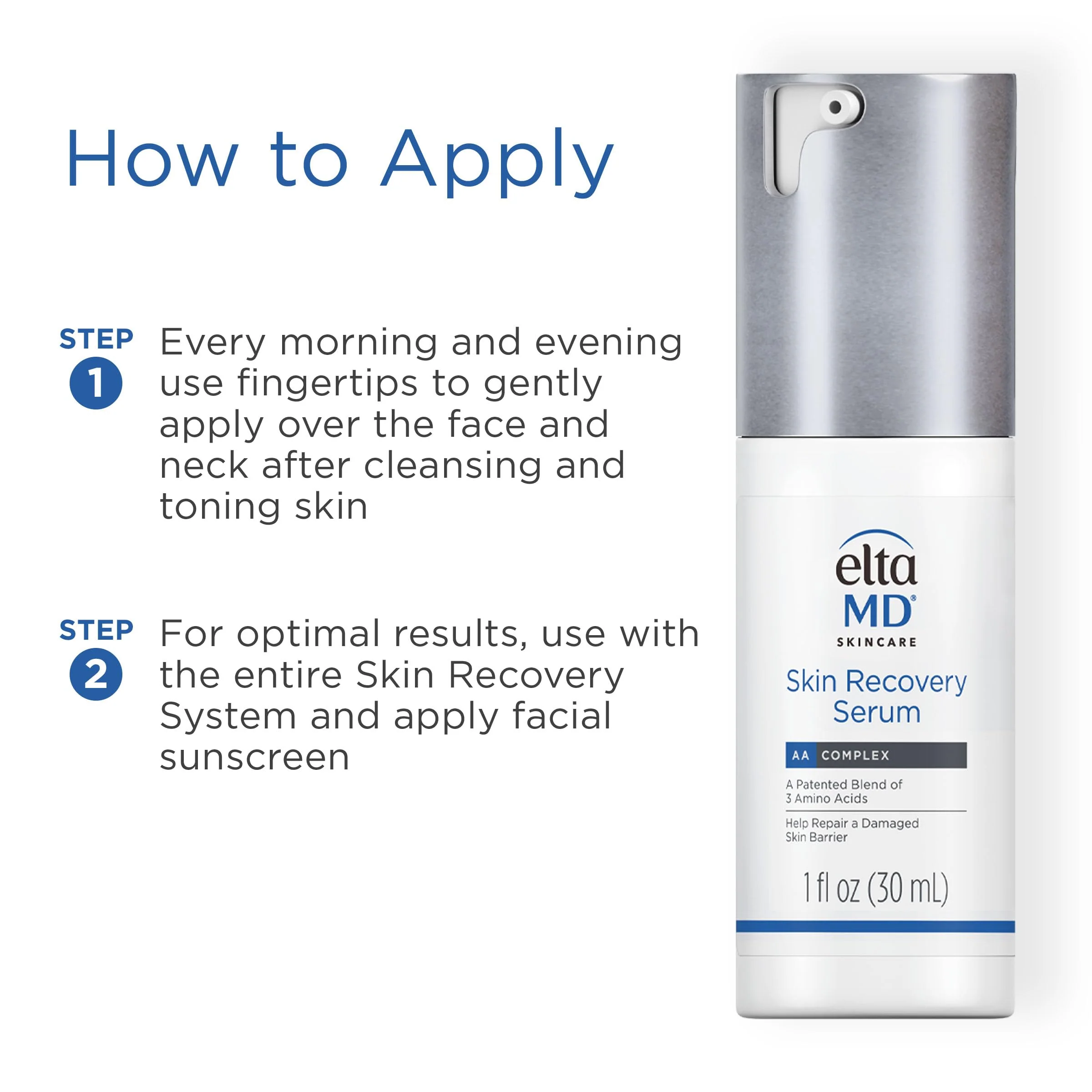 EltaMD Skin Recovery Face Serum Repairs Damaged Skin, Amino Acid and Antioxidative Formula, Hyaluronic Acid Face Serum with Vitamin B5, 1 Fl Oz, Untinted - Image 6