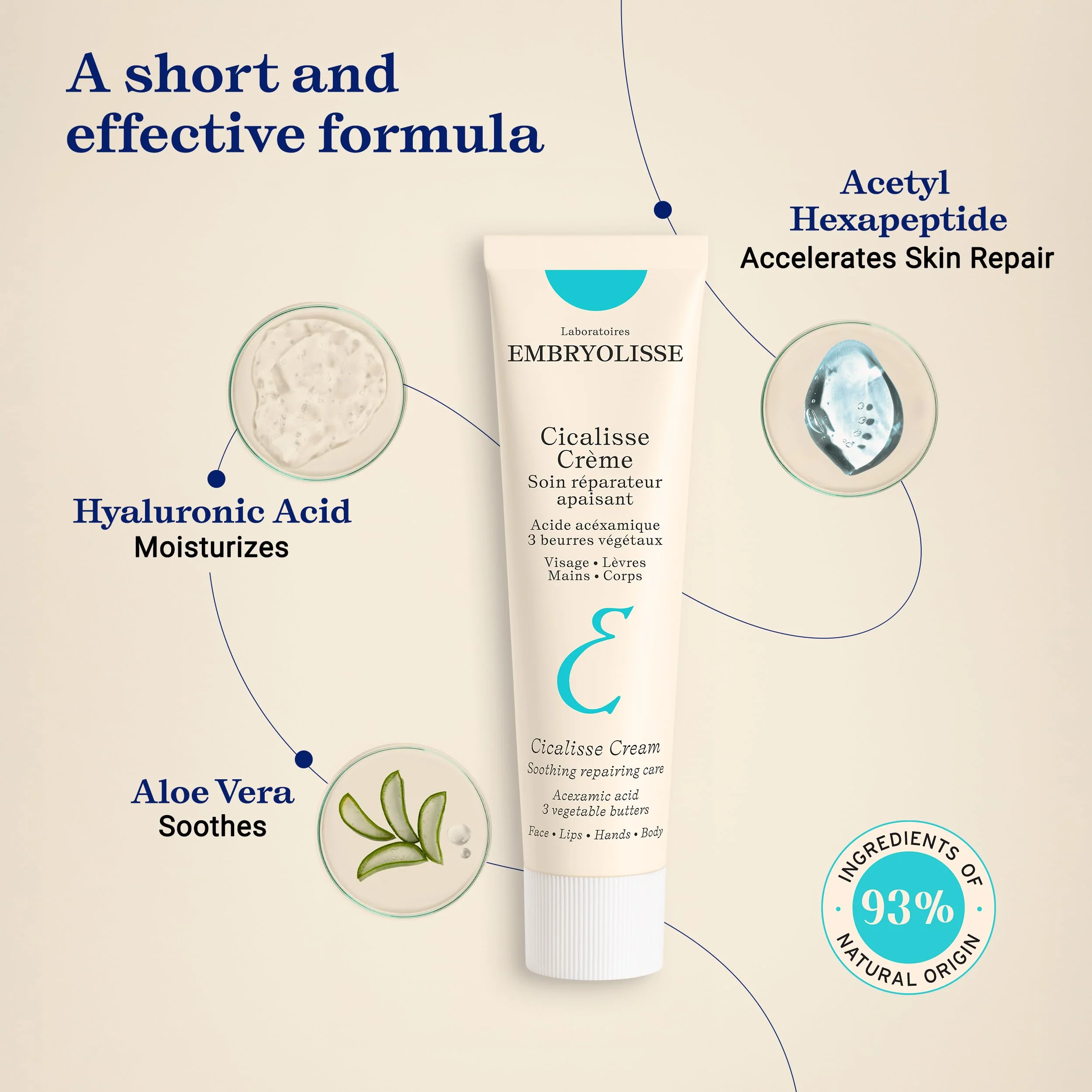 Embryolisse Cicalisse Face Cream. Moisturizer with Hyaluronic Acid that Accelerates Skin's Restoration Process - Daily Skin Care for Face, Body and Lips, All Skin Types - 1.35 Fl Oz - Image 3