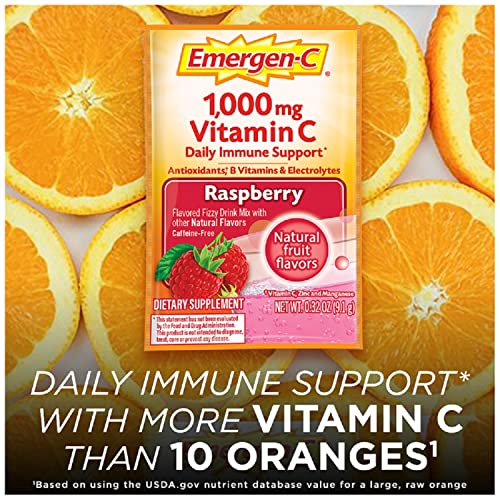 Emergen-C 1000mg Vitamin C Powder, with Antioxidants, B Vitamins and Electrolytes, Vitamin C Supplements for Immune Support, Caffeine Free Drink Mix, Raspberry Flavor - 60 Count/2 Month Supply - Image 6