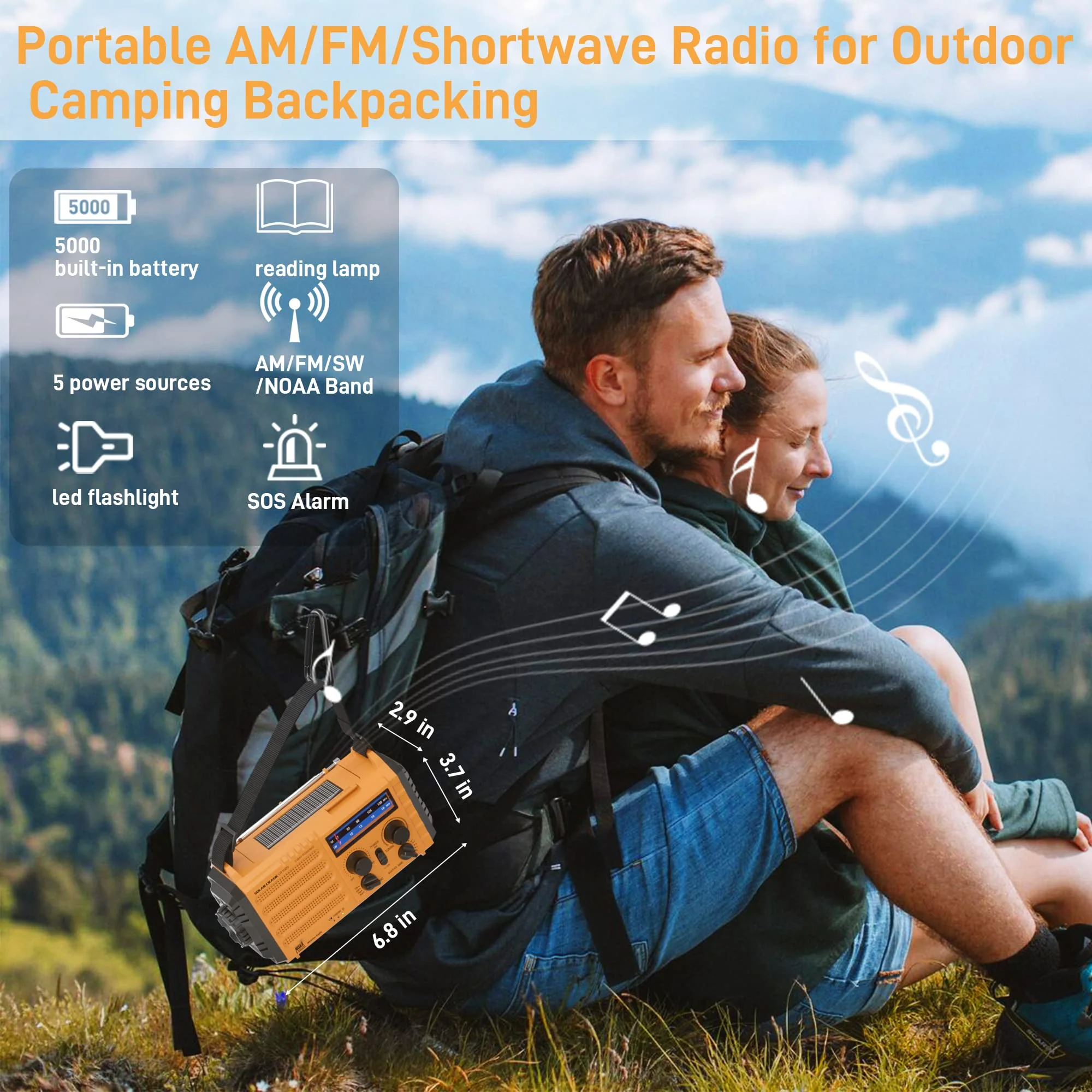 Emergency Radio with NOAA Weather Alert, Portable Solar Powered Hand Crank AM/FM Radio for Survival, Rechargeable Battery Powered Radio, USB Charger, Flashlight, Lee, for Home Outdoor - Image 3