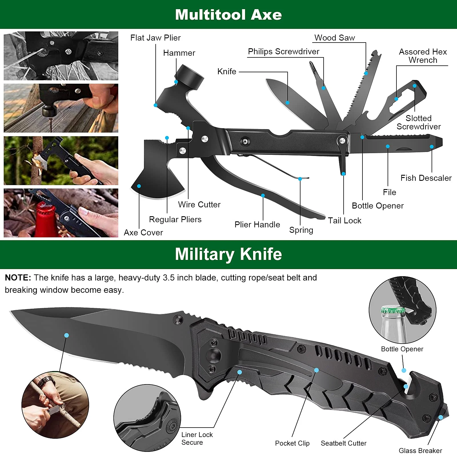 Emergency Survival Kit and First Aid Kit, 142Pcs Survival Gear and Supplies Equipment with Molle Pouch, Gift for Christmas Men Dad Husband Camping Essentials Hiking Hunting Outdoor Adventure (Black) - Image 5