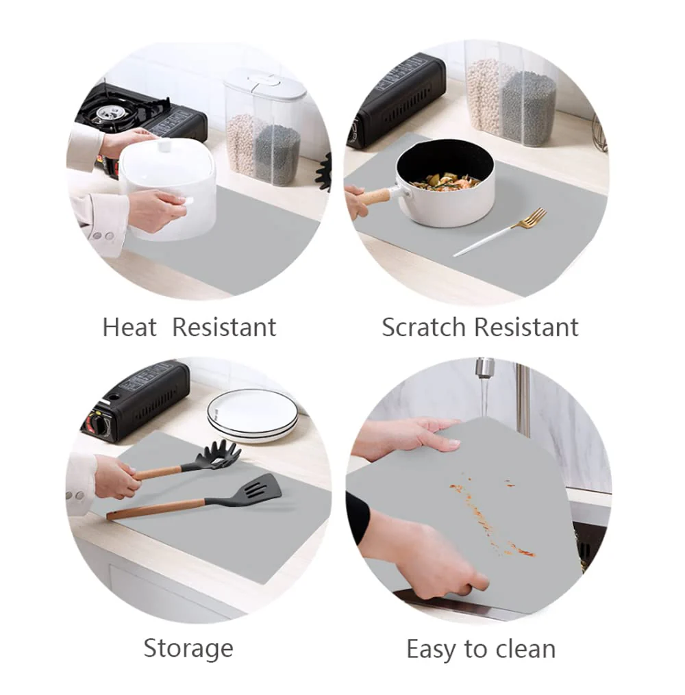 emolife Multipurpose Silicone Counter Mat, Extra Large Silicone Mat for Kitchen Appliance Site on, Countertop Protector, Heat Resistant, Non-Slip, Thick 2mm, 23.6 by 15.7 Inch - Image 3