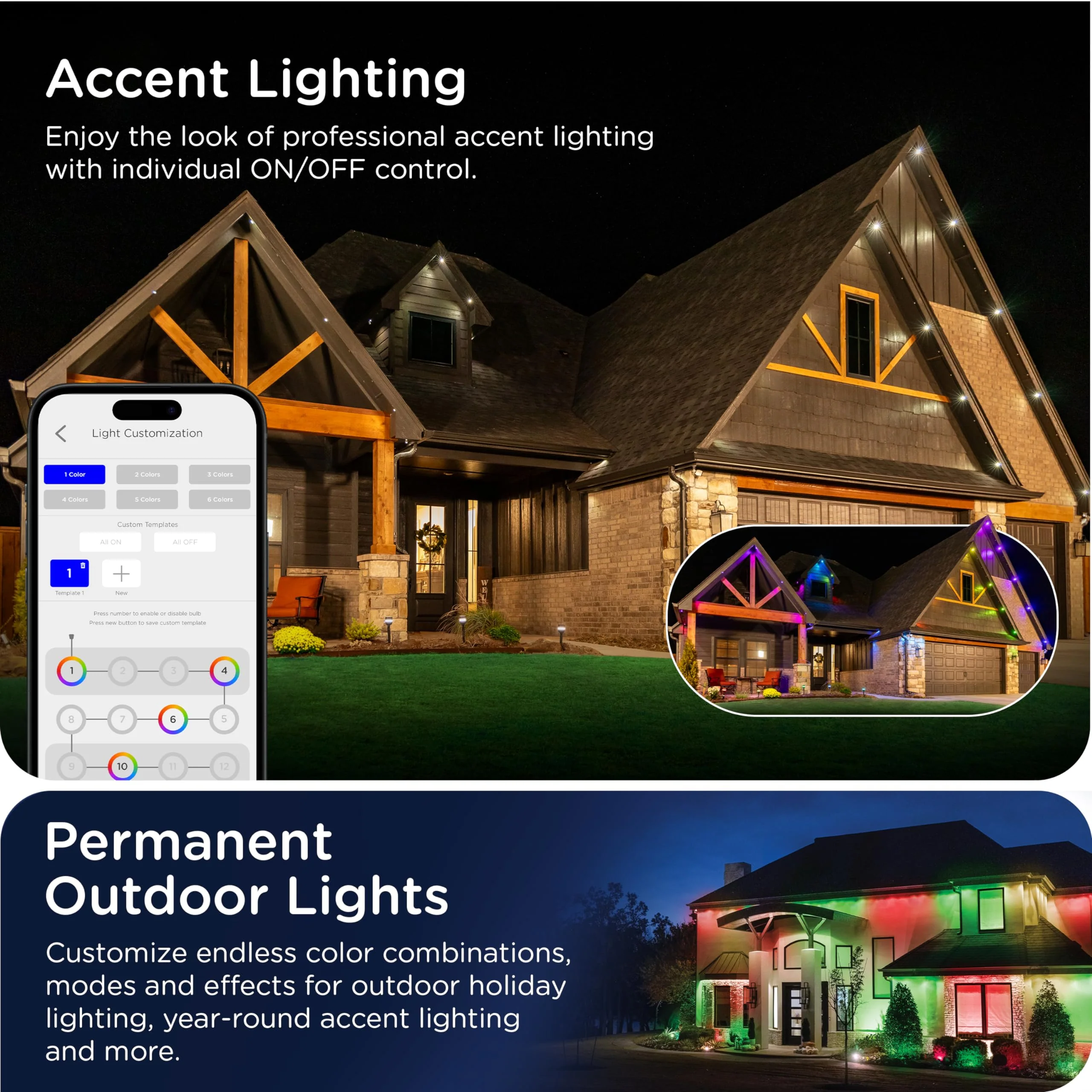 Enbrighten Vibe Eternity Permanent Outdoor Lights for House, 100 Feet, 72 RGBWIC LEDs, Close Spacing, 33lm, Color Changing, Christmas, Eave Lighting, Smart App, Works with Alexa, Google Home, 81103 - Image 5