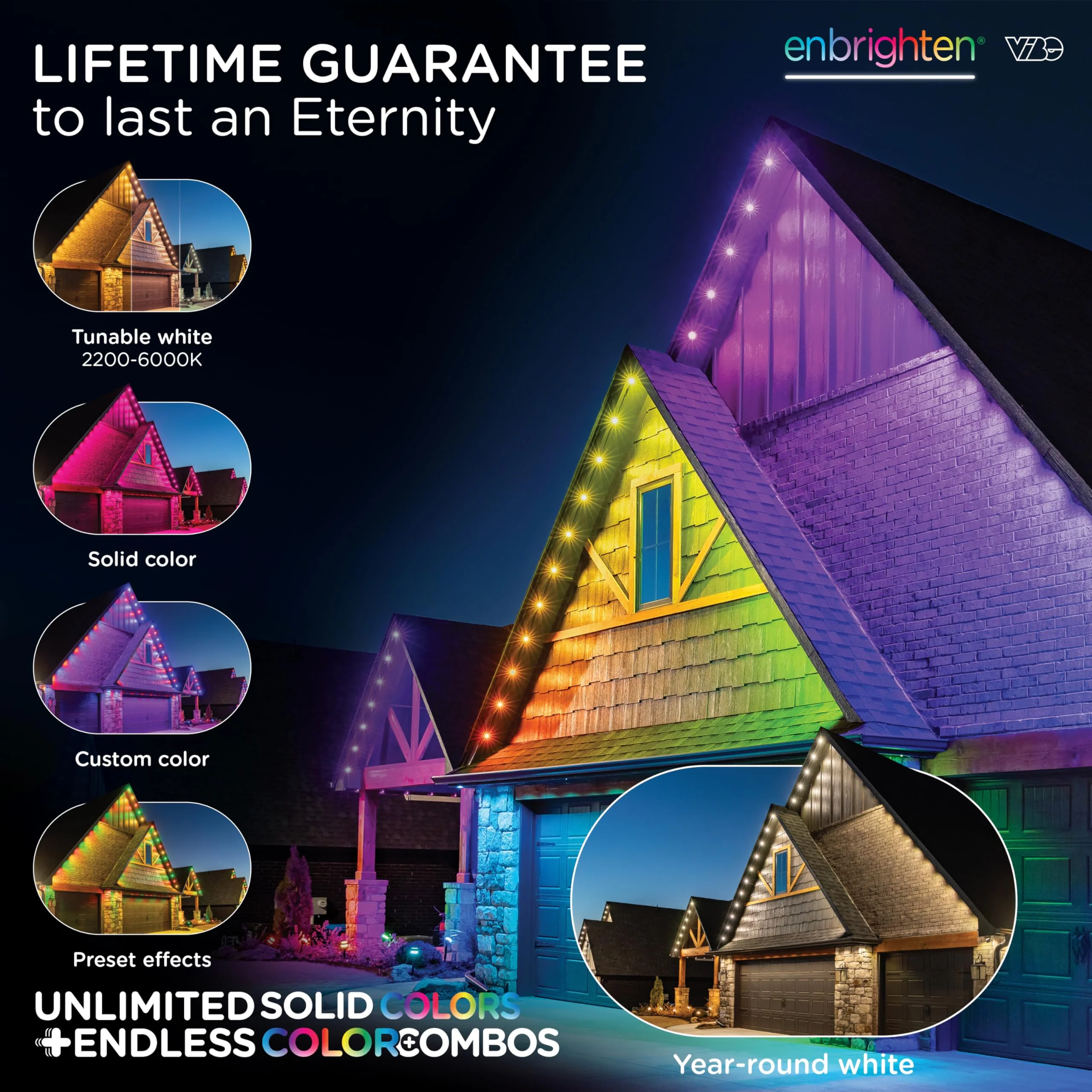 Enbrighten Vibe Eternity Permanent Outdoor Lights for House, 100 Feet, 72 RGBWIC LEDs, Close Spacing, 33lm, Color Changing, Christmas, Eave Lighting, Smart App, Works with Alexa, Google Home, 81103 - Image 8