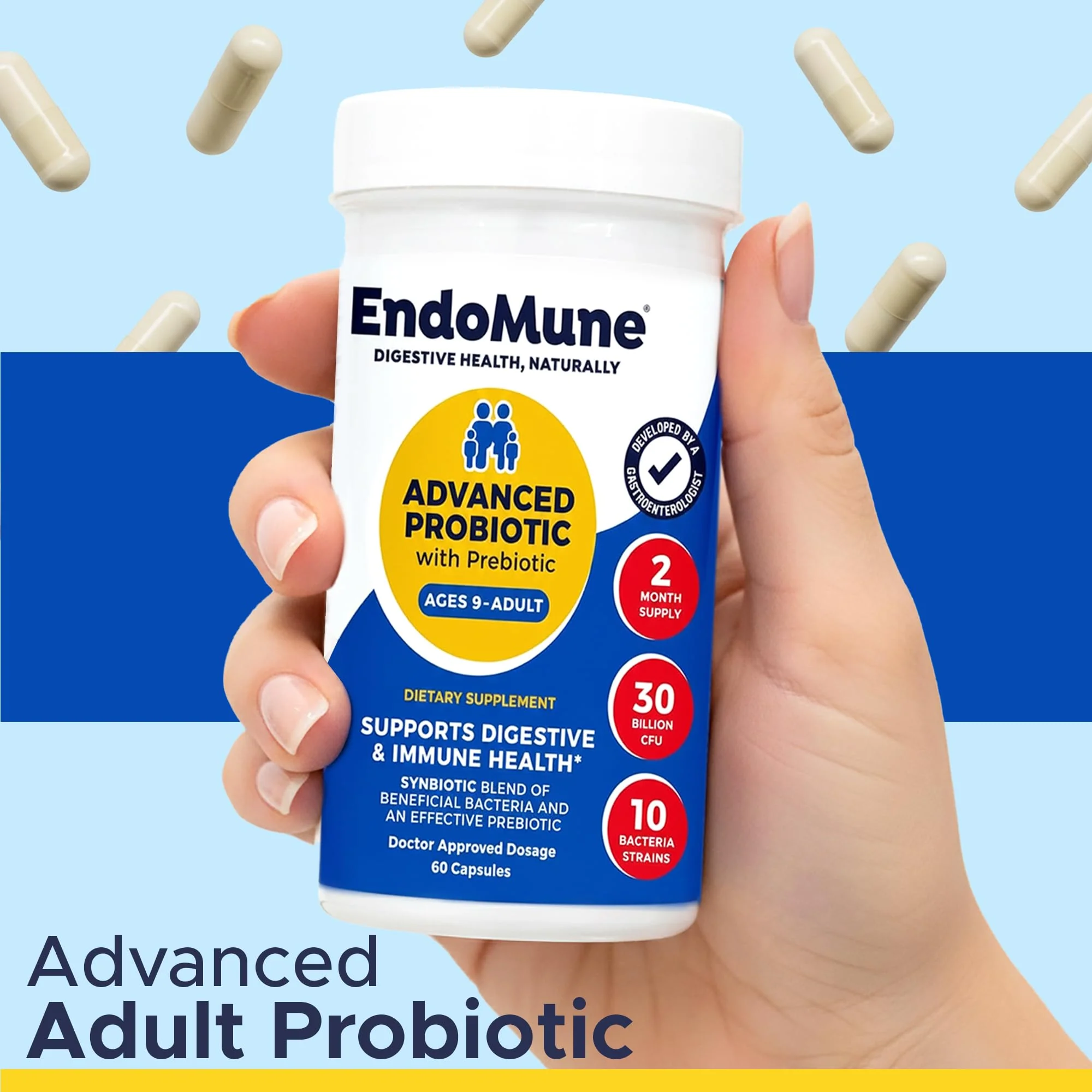 Endomune Advanced Adult Multi-Strain Probiotic Supplement with Prebiotic - 10 Strains, 30 Billion CFU - Physician Formulated (60-Count) - Image 8