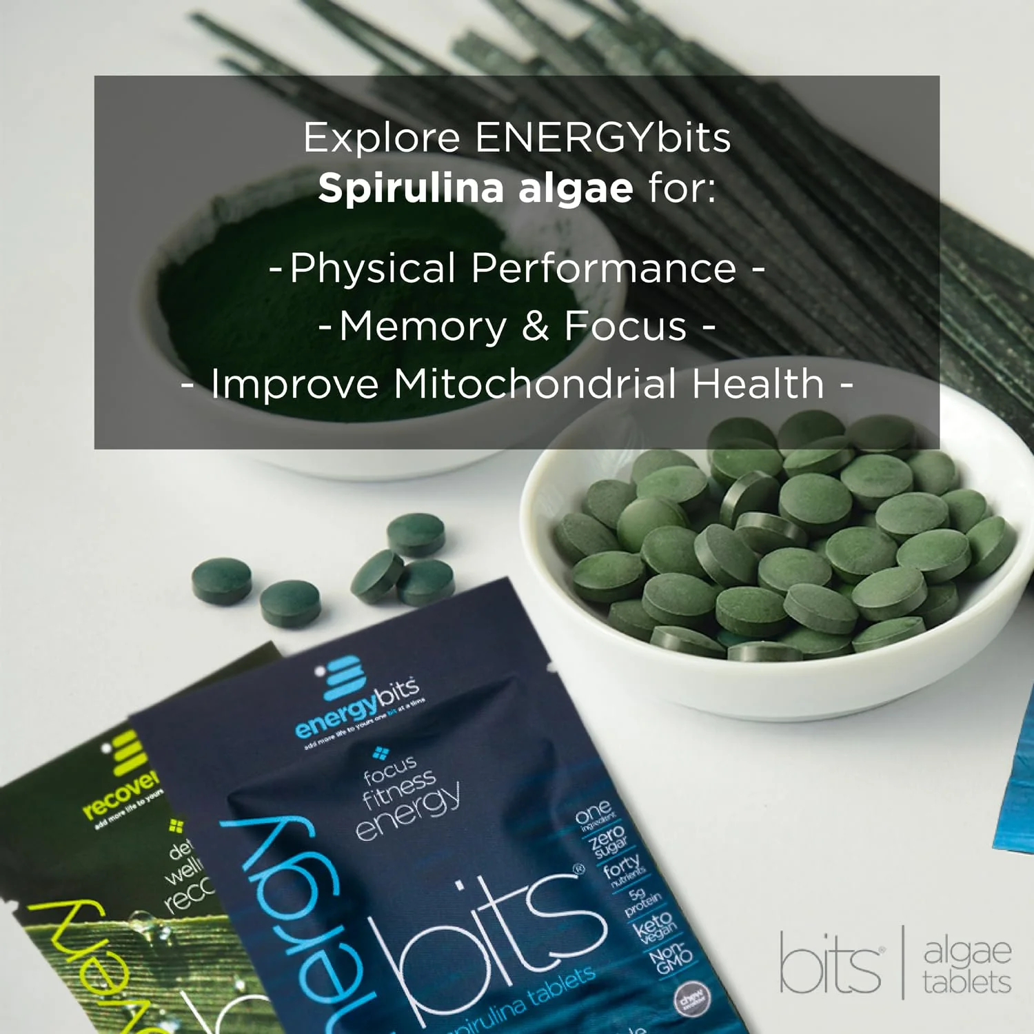 ENERGYBITS - Organic Spirulina Tablets - Plant-Based Algae Superfood - for Focus, Fitness, Energy - Plant Protein - Gluten Free - Collagen, Vitamin B12, Omega 3 - Keto & Vegan - 900 Algae Tablets - Image 2