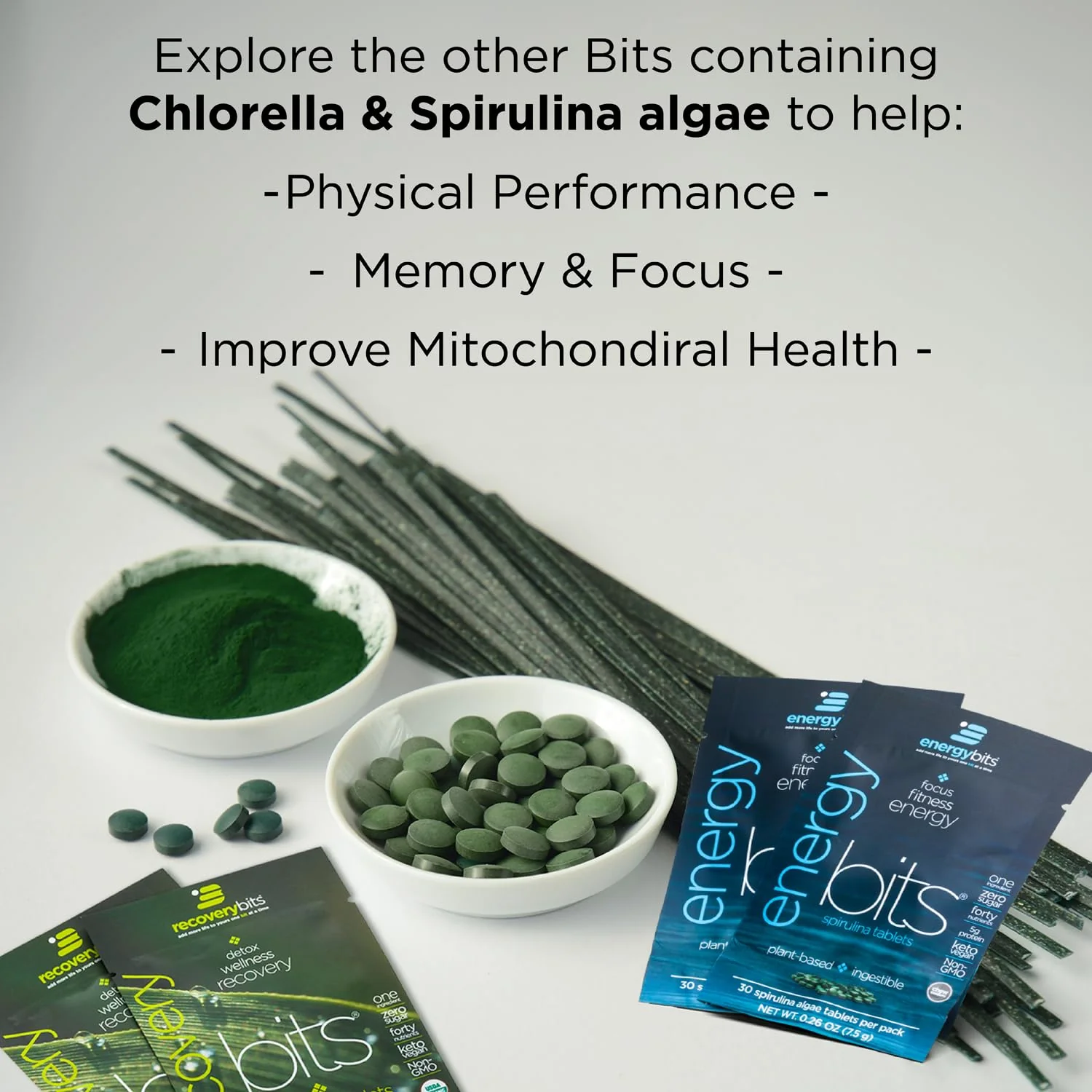 ENERGYbits/RECOVERYbits - Organic Spirulina & Chlorella Tablets - Single Serving Sample Packs - Algae Superfood - High Protein, Chlorophyll - Self Care - Vegan, Keto, Gluten Free - 4 Bags, 30/Bag - Image 2