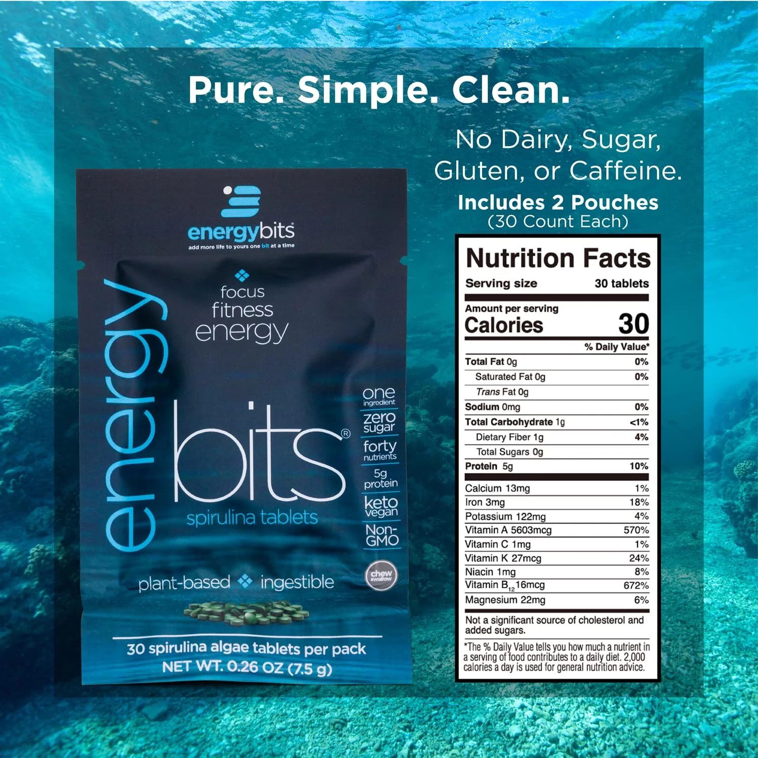 ENERGYbits/RECOVERYbits - Organic Spirulina & Chlorella Tablets - Single Serving Sample Packs - Algae Superfood - High Protein, Chlorophyll - Self Care - Vegan, Keto, Gluten Free - 4 Bags, 30/Bag - Image 4
