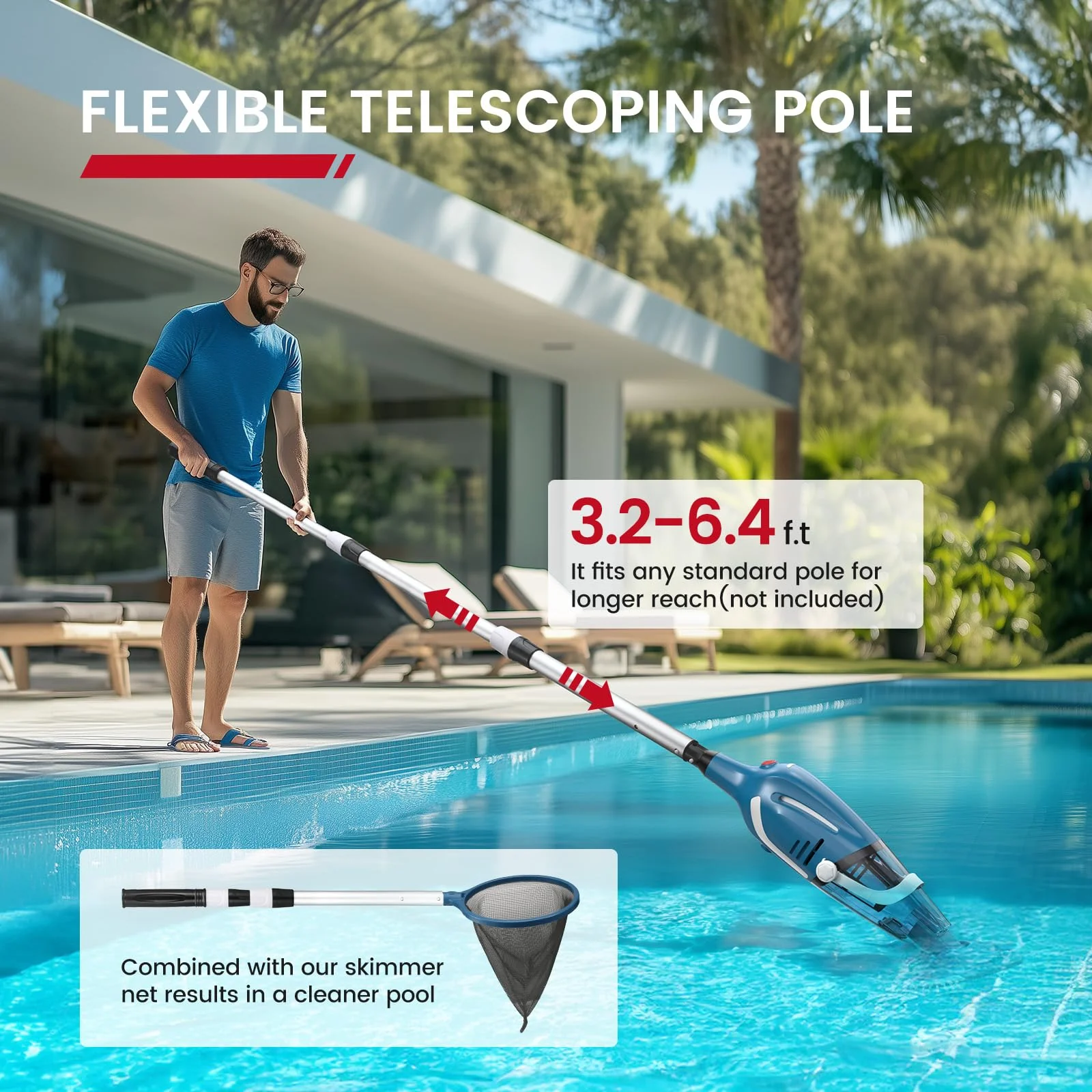 Enhulk Pool Vacuum for Above Ground Pool, 2026 Upgraded Pool Vacuum with A Telescopic Pole, 18.5 Gal/Min Powerful Suction, 80Mins Runtime, Effortlessly Cleans Debris Underwater (Blue) - Image 4
