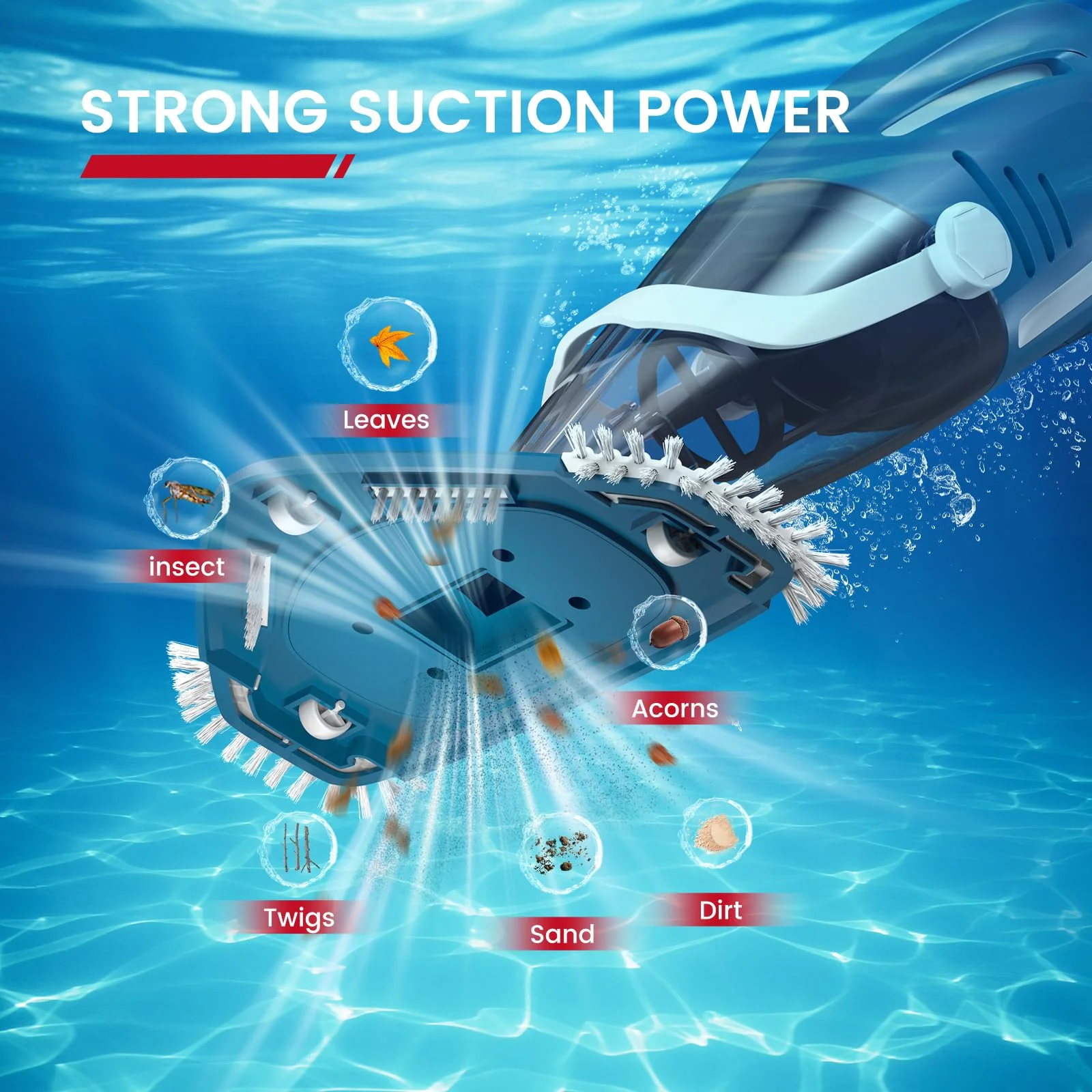 Enhulk Pool Vacuum for Above Ground Pool, 2026 Upgraded Pool Vacuum with A Telescopic Pole, 18.5 Gal/Min Powerful Suction, 80Mins Runtime, Effortlessly Cleans Debris Underwater (Blue) - Image 6