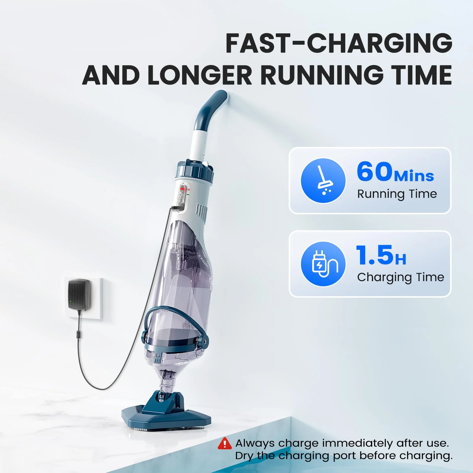 Enhulk Rechargeable Handheld Cordless Pool Vacuum for Above Ground Pool and Inground Pool(2025 Upgraded),60-Minute Runtime,Powerful Suction up to 18.5 gallons/min, Efficient Leaf and Debris Removal - Image 8