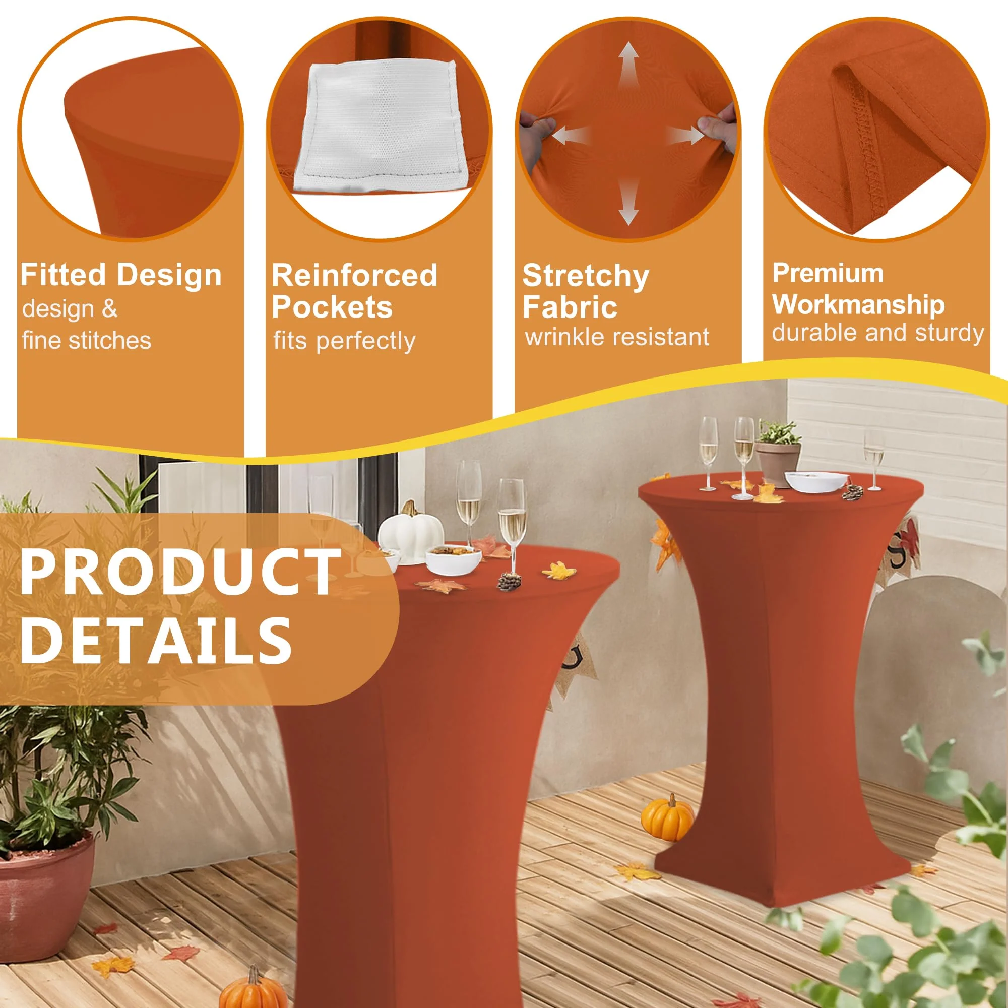 Enjoyidea Cocktail Table Covers-Spandex Round High Top Table Cloths 8 Pack 32x43 Inch-Red Stretch Fitted Christmas Tablecloth for Pub Bistro Highboy Party Event Banquet Height Folding Satnding Tables - Image 9