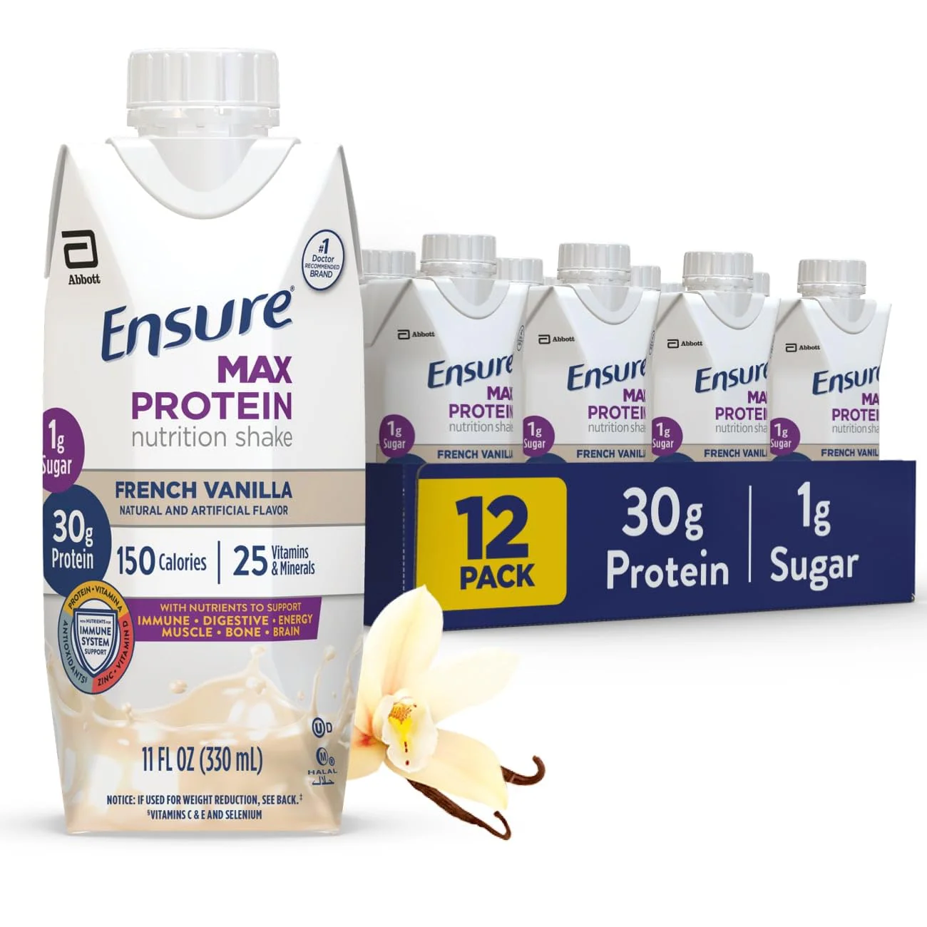Ensure Max Protein Shake | French Vanilla | Ready to Drink | 30g Protein for Muscle Health | 1g Sugar, 4g Fiber | 11 fl oz, 12 Pack - Image 2