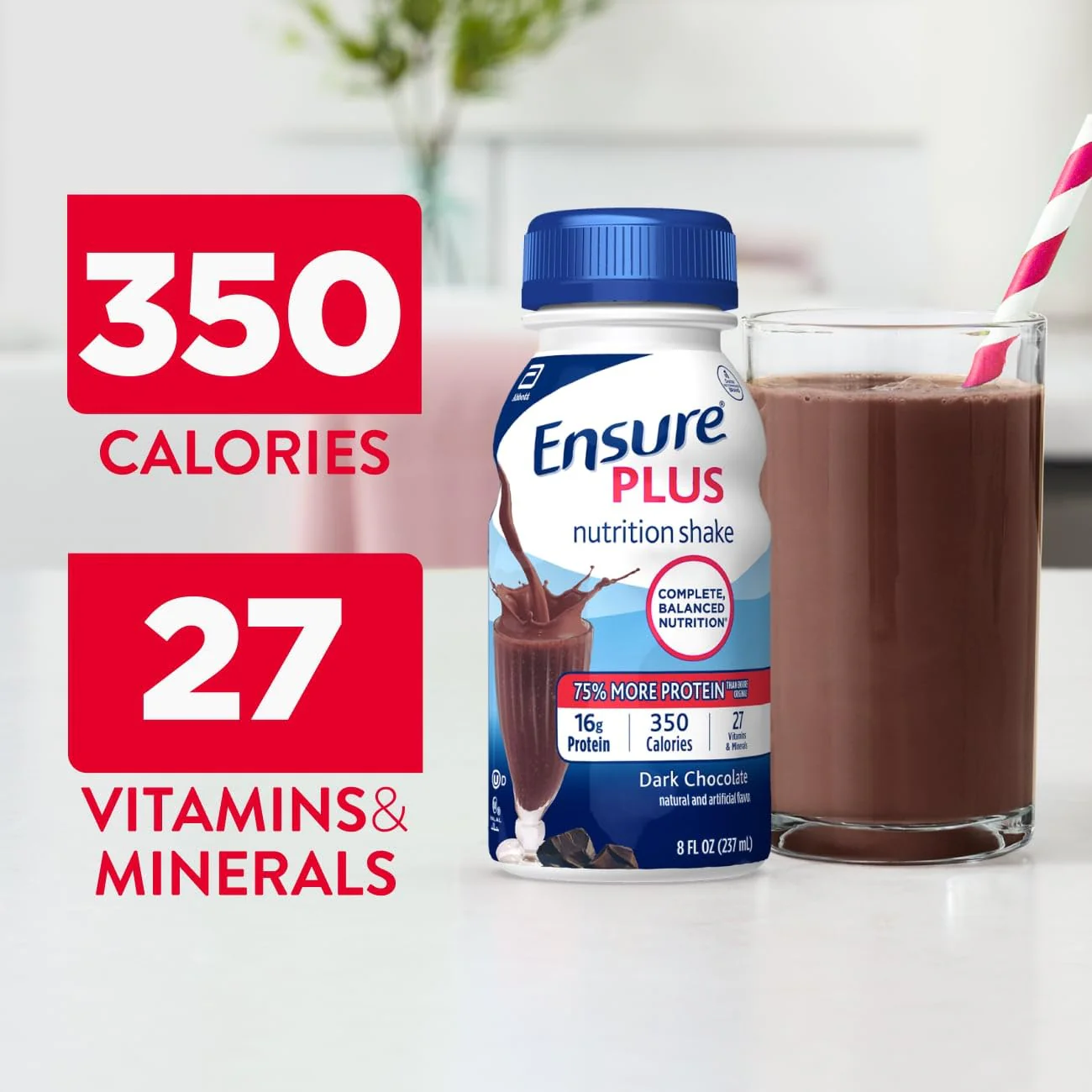 Ensure Plus Dark Chocolate Nutrition Shake | Meal Replacement Shake | Ready to Drink | 16g Protein and 27 Vitamins and Minerals | 8 fl oz - 24 Pack - Image 5