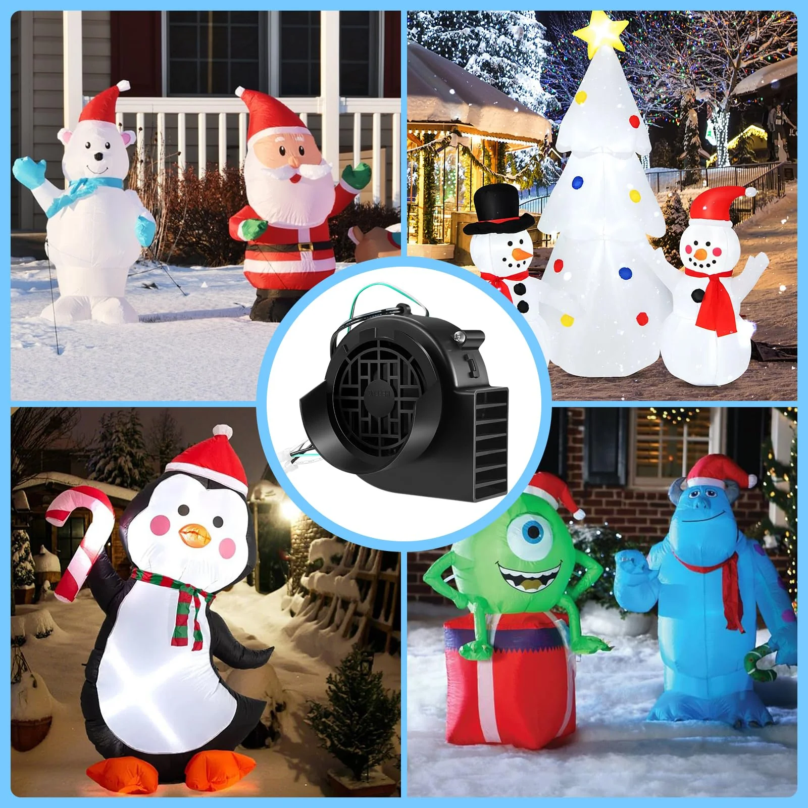 Envanptaz 2-Pack Inflatable Fan Blower Replacement, 12V 1.2A Air Blower for Inflatables with 3 LED Light Strings for Thanksgiving Christmas Halloween Yard Party Holiday Inflatable Decorations - Image 3