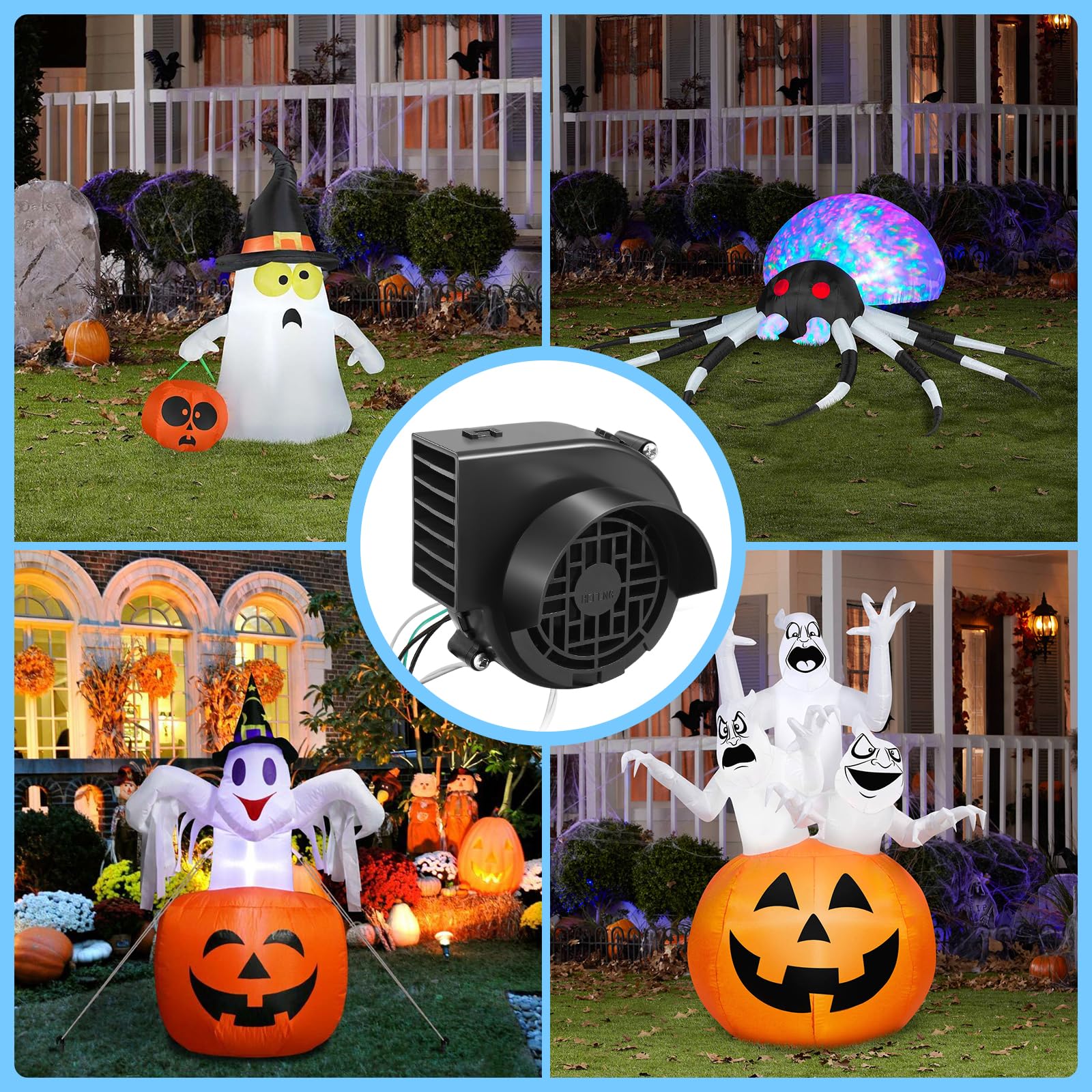 Envanptaz 2-Pack Inflatable Fan Blower Replacement, 12V 1.2A Air Blower for Inflatables with 3 LED Light Strings for Thanksgiving Christmas Halloween Yard Party Holiday Inflatable Decorations - Image 9