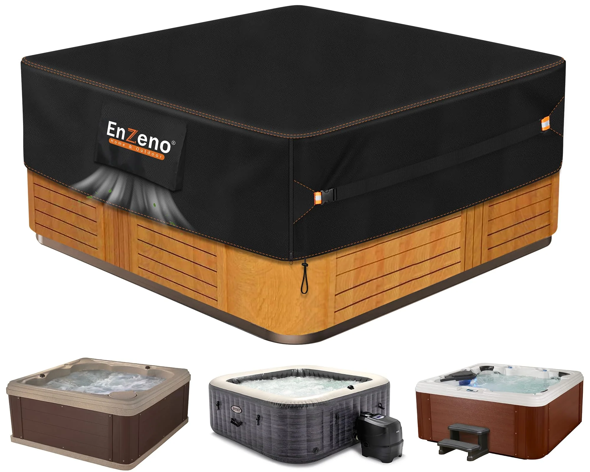 Enzeno Outdoor SPA Hot Tub Cover Waterproof Square 76 x 76 inch fit 75 x 75 or 74 x 74 or 73 x 73 or 6 ft x 6 ft 420D Heavy Duty Cub Hot Tub Lid Protectors Protective Cover Cap