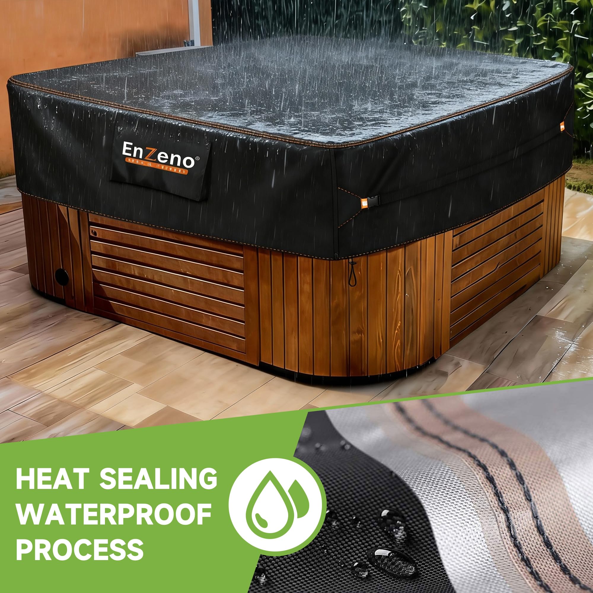 Enzeno Outdoor SPA Hot Tub Cover Waterproof Square 76 x 76 inch fit 75 x 75 or 74 x 74 or 73 x 73 or 6 ft x 6 ft 420D Heavy Duty Cub Hot Tub Lid Protectors Protective Cover Cap - Image 6