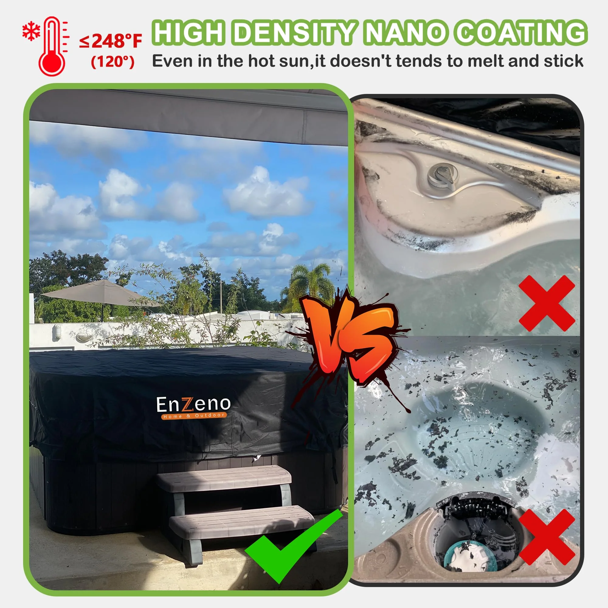Enzeno Outdoor SPA Hot Tub Cover Waterproof Square 80 x 80 inch fit 79 x 79 or 78 x 78 or 77 x 77 420D Heavy Duty Cub Hot Tub Lid Protectors Protective Cover Cap - Image 4