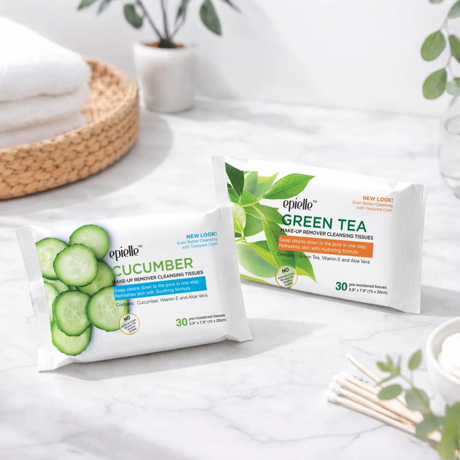 Epielle Cucumber Makeup Remover Wipes, Gentle Daily Facial Cleanser Towelettes, Remove Dirt, Oil & Waterproof Mascara, Stocking Stuffers, 30 Count (Pack of 6) - Image 3